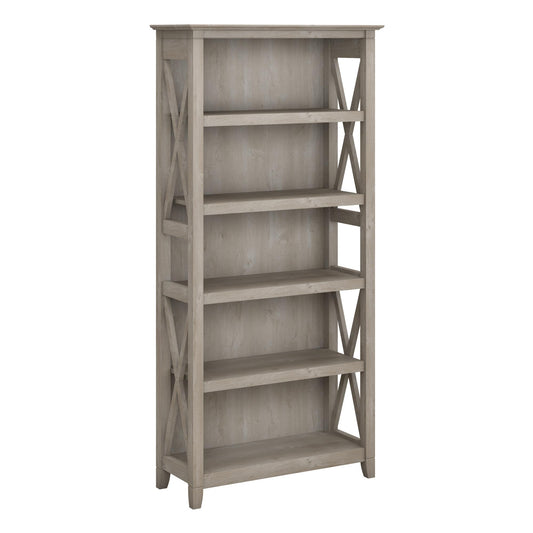 Bush Home Tall 5 Shelf Bookcase for Living Room or Home Office, Large Bookshelf, Modern Farmhouse Style, Key West Collection, Washed Gray