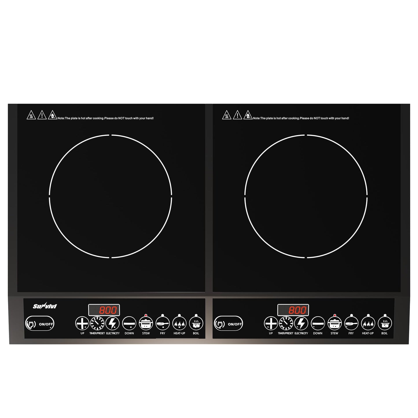 SUNVIVIPRO Commercial Double Burner Electric Induction Cooktop, 1000W+800W Dual Induction Hot Plate, 8 Power & 8 Temp Setting, Professional Countertop Burner Stove with Timer, LED Screen, Black