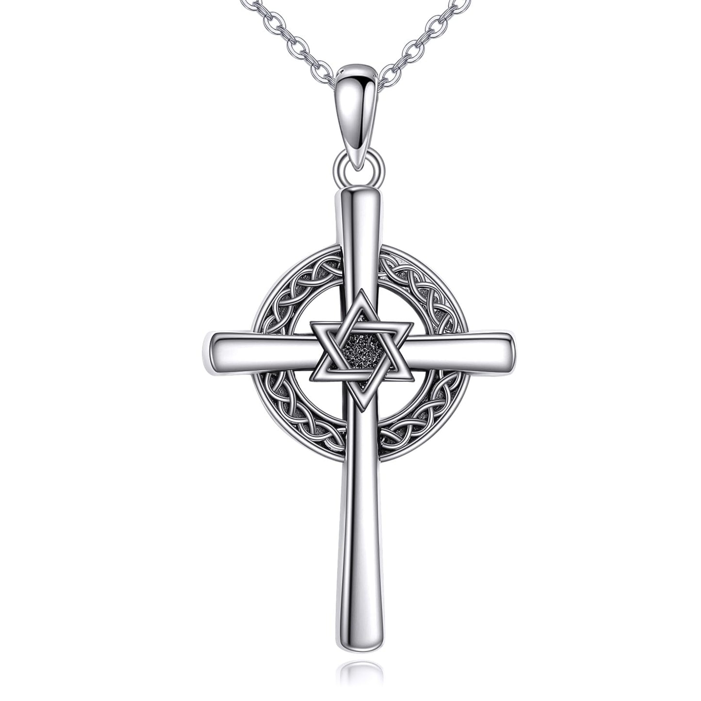 VONALA Star of David Necklace Hexagon Cross Pendant Necklace 925 Sterling Silver Jewish Star Necklace Star of David Pendant Necklace Birthday Christma