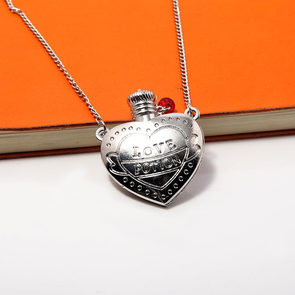 Locus Amoenus Love Potion Necklace - Heart Vial Necklace- Valentine's Day Gifts for Women (Steel)