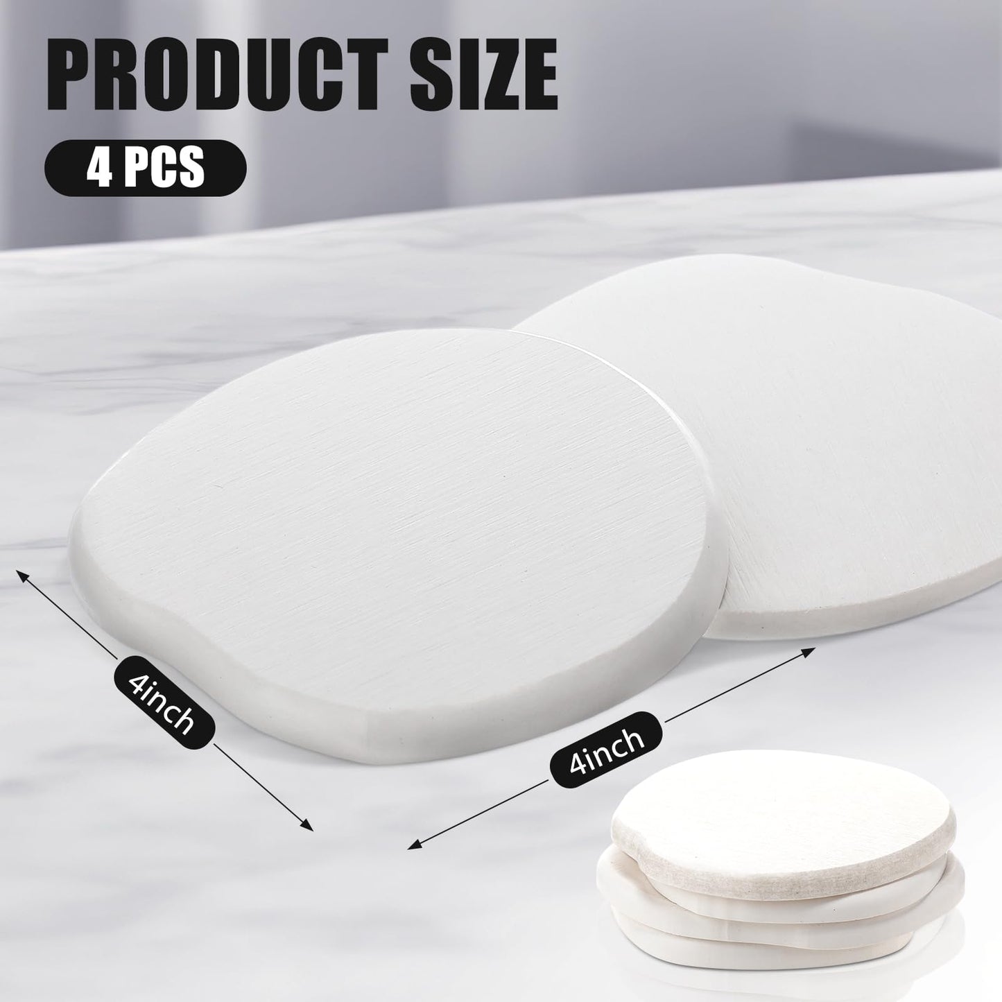 Diatomaceous Earth Coasters Set of 4，Cool Absorbent Quick-Dry Drink Coasters for Desks, Cute Modern Stone Design with Stylish White Aesthetic (4, White)
