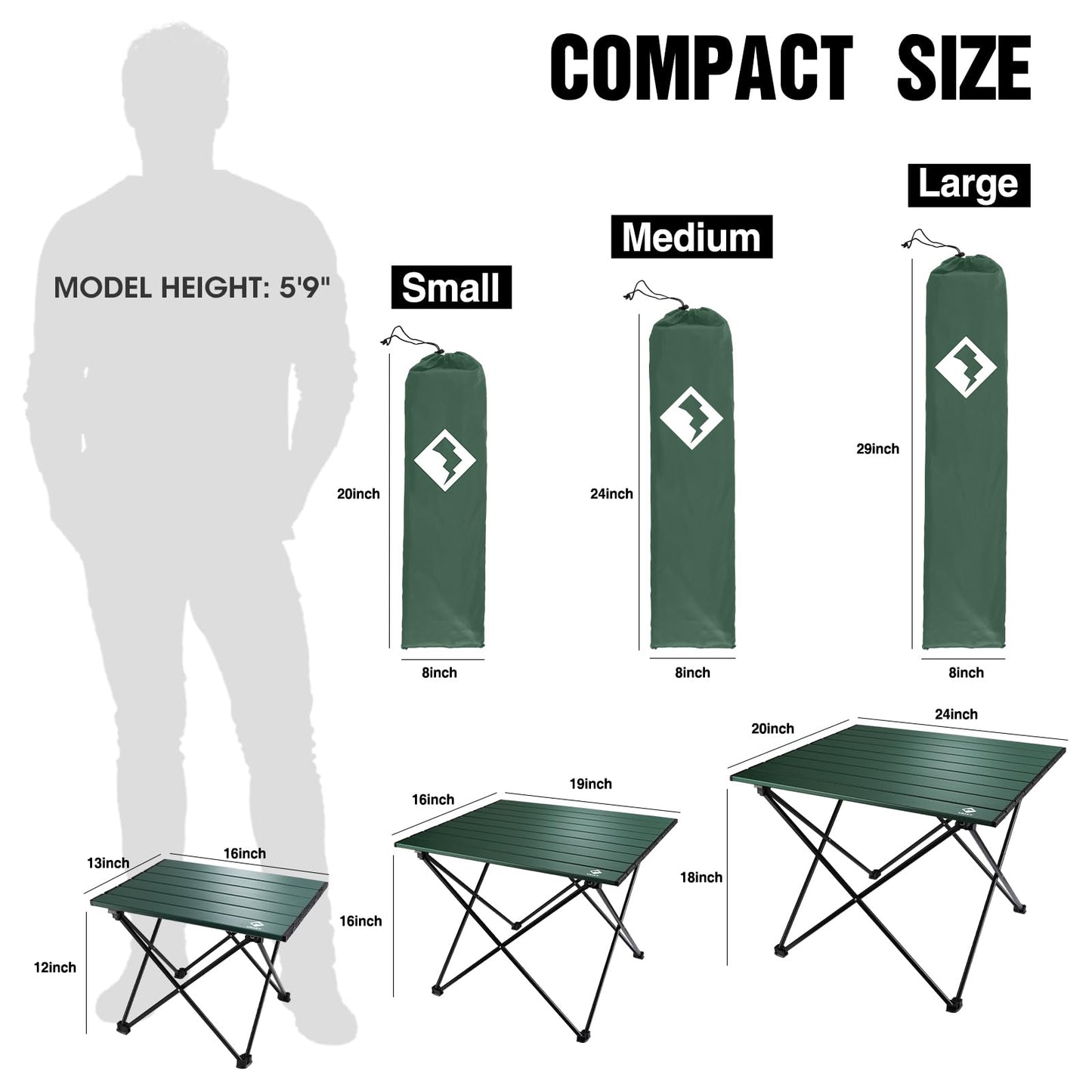 VILLEY Portable Camping Side Table, Ultralight Aluminum Beach Table with Carry Bag, Folding Camping Table for Outdoor Cooking, Picnic, Camp, Boat, Travel - Green