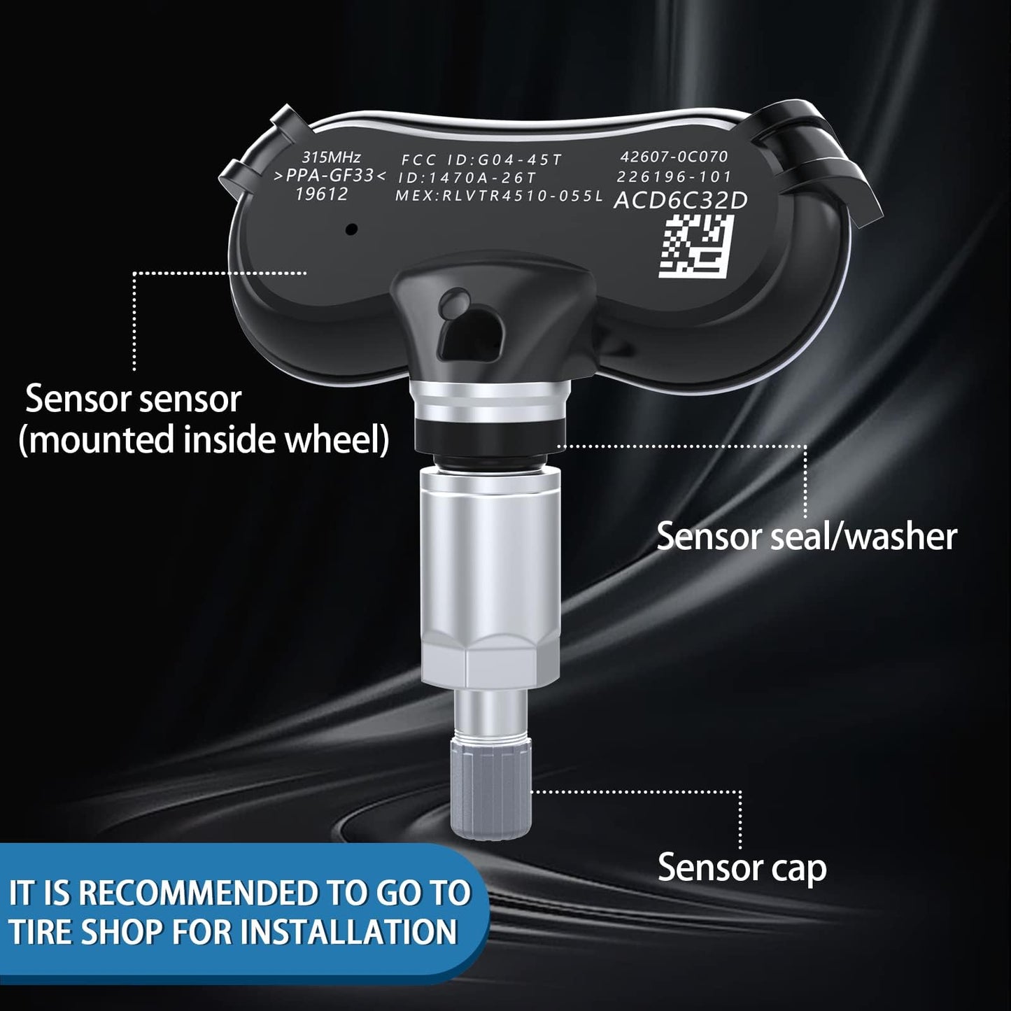 GEARMEISTER TPMS Sensor for Toyota Sequoia 2008-2017|Sienna 2007-2020|Tundra 2007-2017, Pre-Programmed Tire Pressure Sensors, 315MHz TPS Sensor Replace 426070C070 529333X200 4PCS
