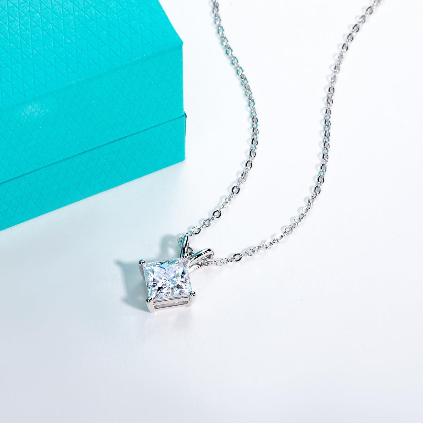 AnuClub Princess Cut Moissanite Pendant Necklace 2CT D Color VVS1 925 Sterling Silver Everyday Wear Necklace for Women Wife Her with Certificate, 40+2+3cm Adjustable Chain