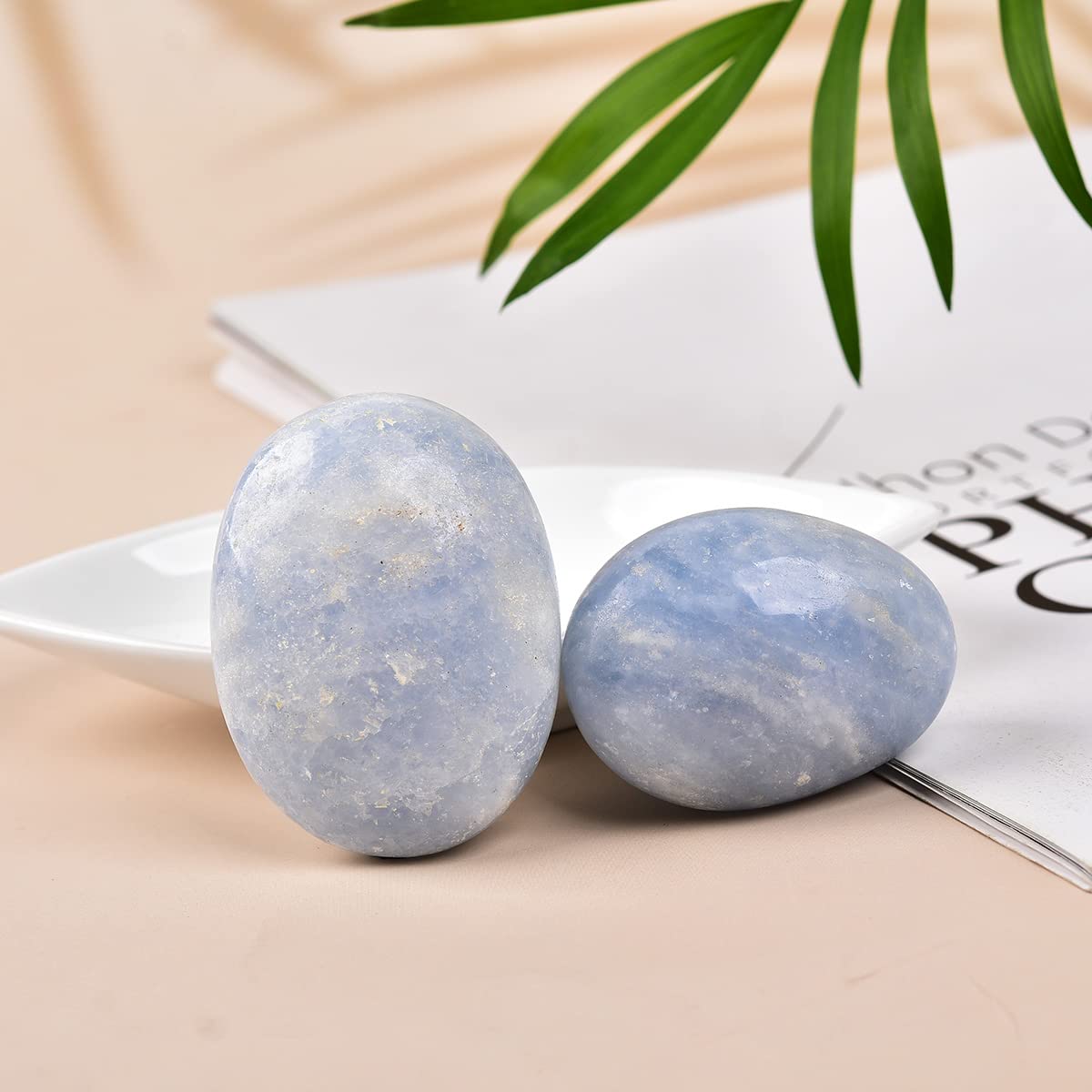 JIC Gem 2 Pcs Blue Celestite Palm Stones Pocket Worry Stones Polished Crystal Healing Irregular Gemstone Chakra Reiki 2 Inch