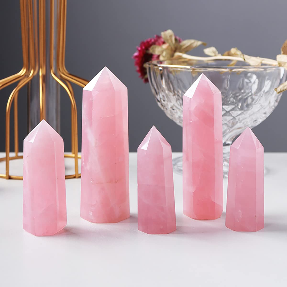 AMOYSTONE Rose Quartz Obelisk Large Healing Crystal Wand Tower 6 Faceted Column Reiki Chakra Meditation Therapy Pink 0.6-1.1 LBS