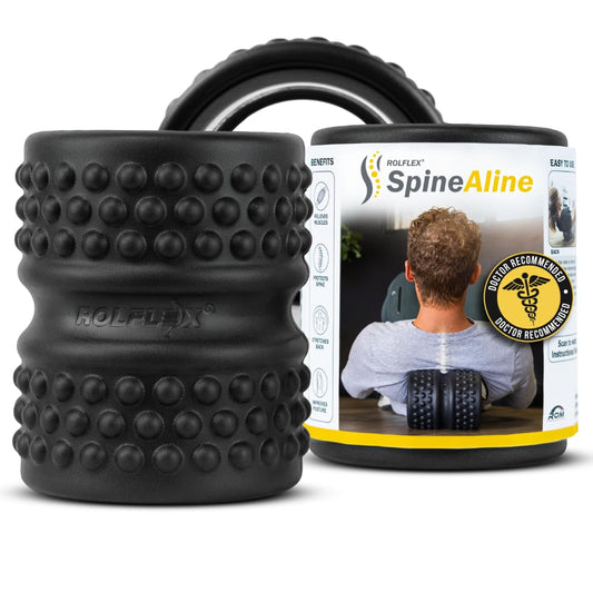 Rolflex SpineAline Back Roller – Muscle Rollers Deep Tissue Spine Alignment Tool – Ergonomic Spine, Neck and Back Massage Rollers – Durable & Portable Massage Roller – Supports Up to 300 lbs – Black