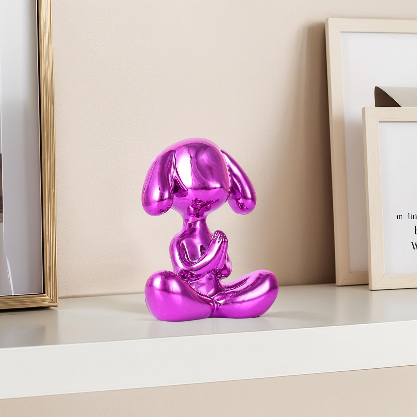 Purple Balloon Dog Statue in Meditation Pose - Small Balloon Dog Decor, Cute Preppy Room Ornament for Shelf, Desk, Vanity, Entryway or Office, Figurine Gift for Teen Girls, Clean Girl Room Aesthetic
