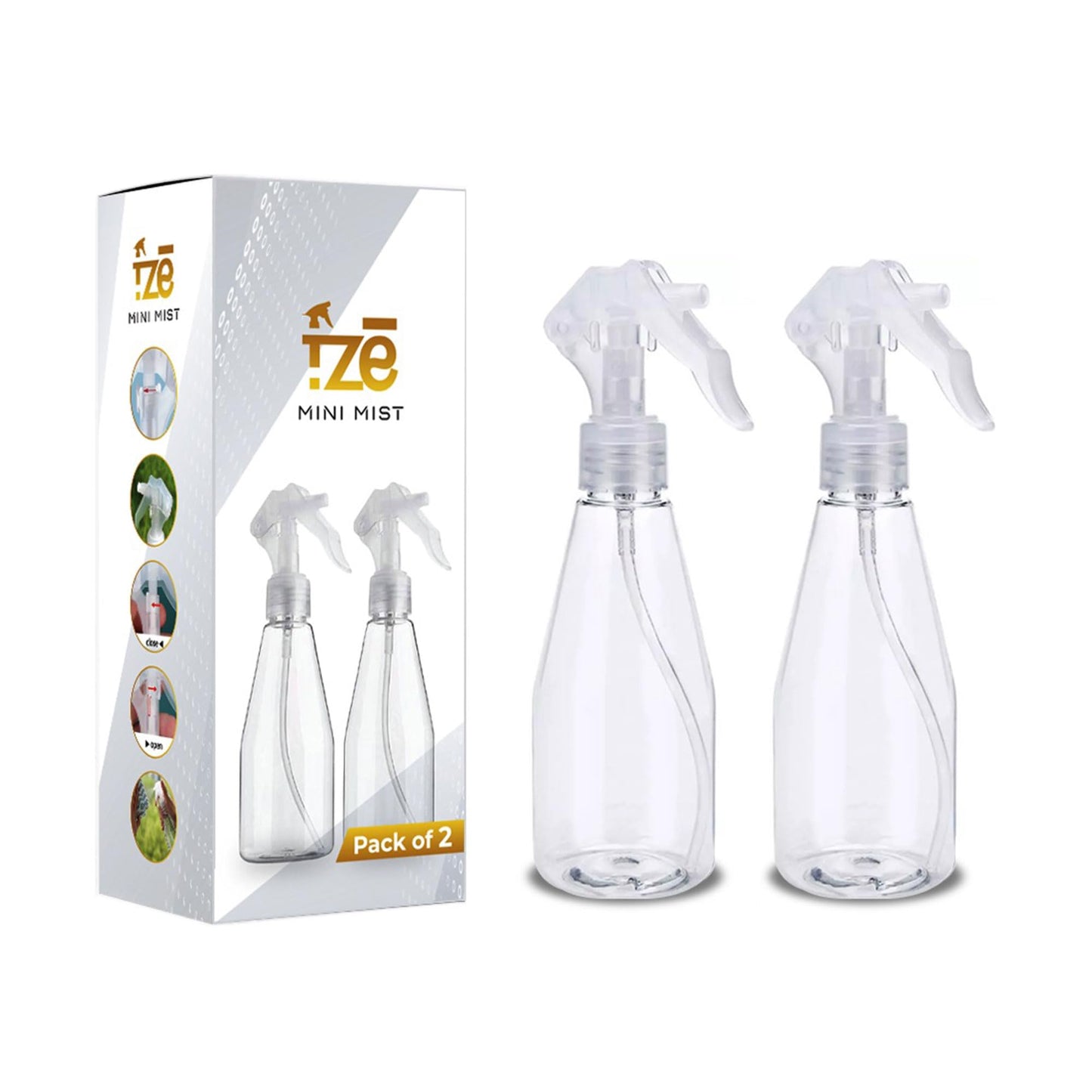 FZE Spray Bottles With Ultra Fine Mist Pack of 2 | 6.76 Oz/200ml | Plant Mister | Small Spray Bottle for Hair | Plants | Cleaning | Gardening | Essential Oil Mist Spray [ Mini Mist]