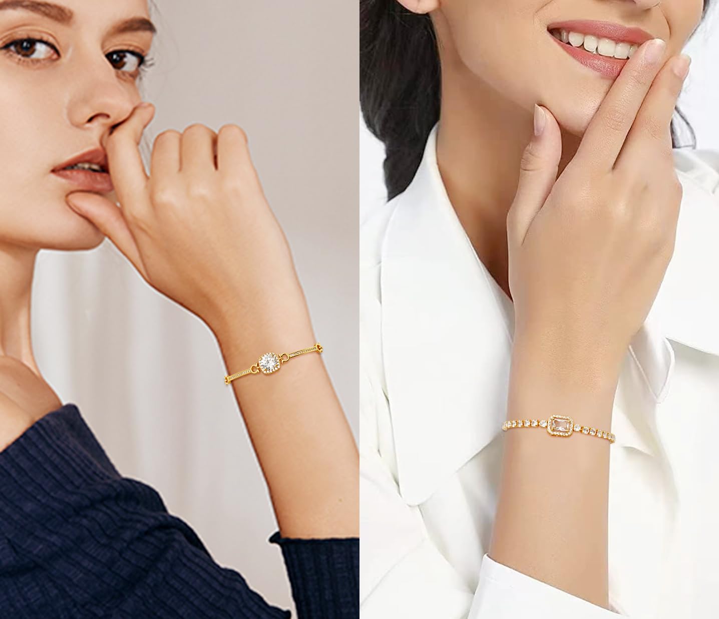 Wovanoo Tennis Bracelet for Women Cubic Zirconia Bracelets Adjustable Slider Bracelets Gold 03