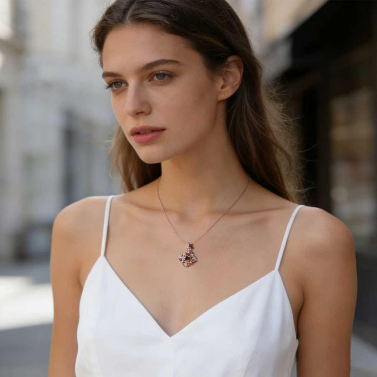 Kim Carrey Italian Elegant Rose Gold Necklace for Ladies | 18K Rose Gold Plated Necklace Pendant for Women | Gemstone necklace, Gift for Daughter, Wife, Mom, Her Jewelry (Elegant Flower)