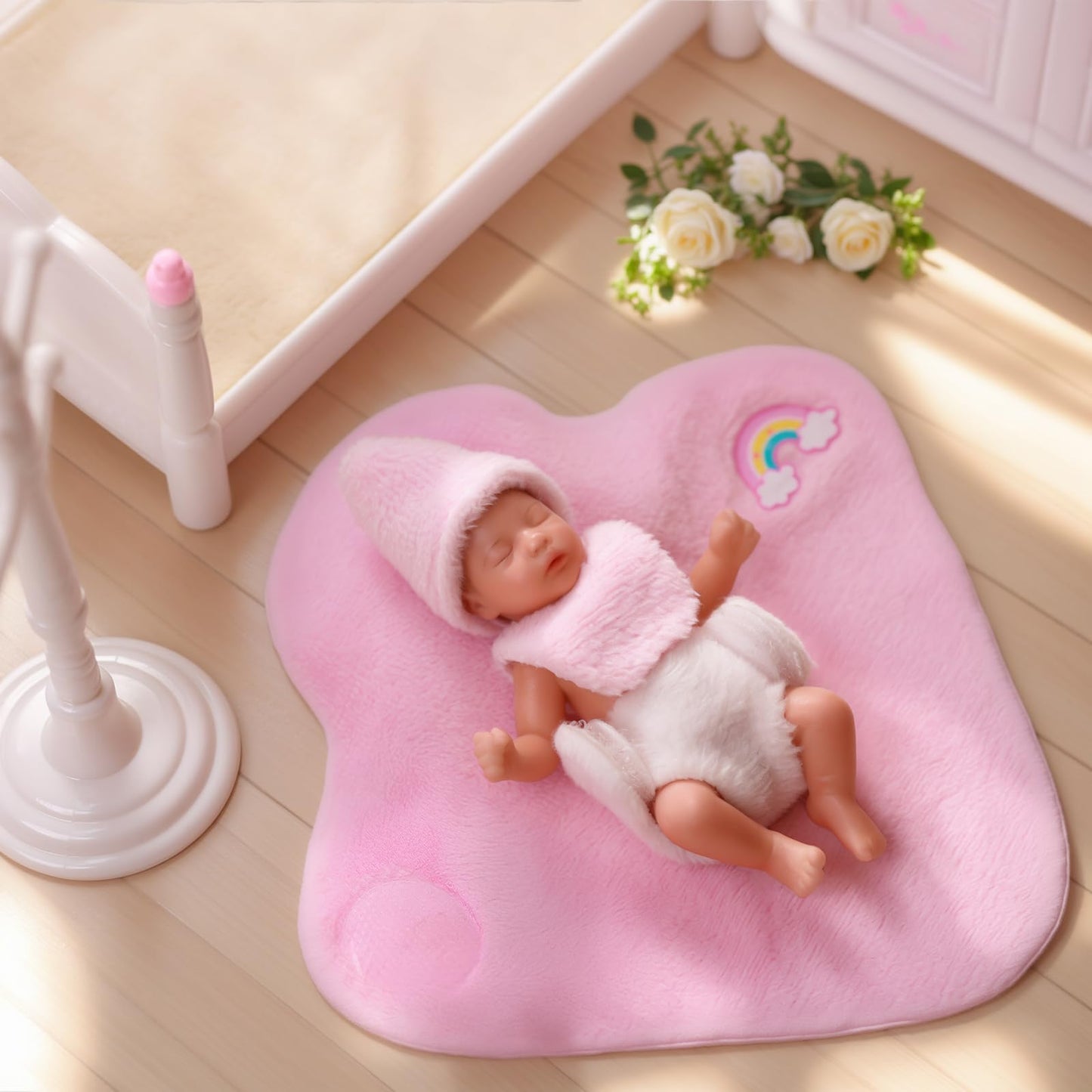 BABESIDE Mini Silicone Baby Dolls, 3 Inch Realistic Newborn Baby Dolls Full Silicone Sleeping Little Mini Real Life Baby Girl Miniature Baby with Playset Accessories(Pink)