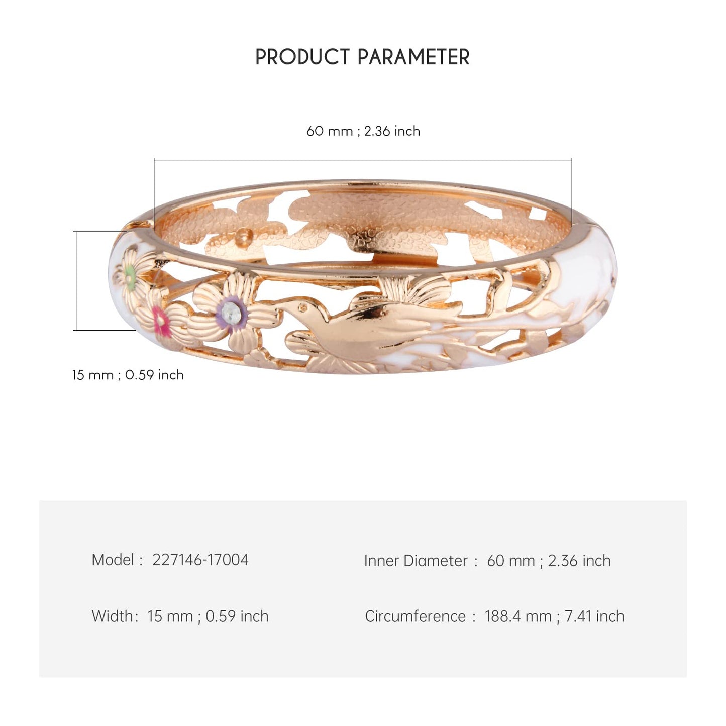 UJOY Colors Handcraft Jewelry Cloisonne Bracelet Enamel Hollowed Filigree Bird Rose Womens Bangles Gifts Box 88A31 White