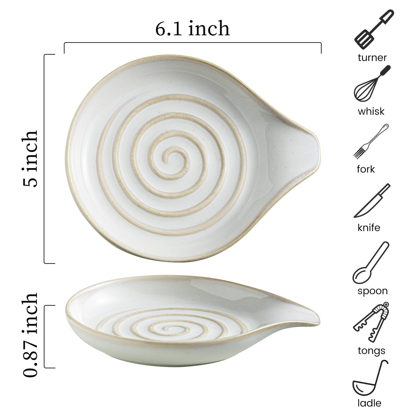 LAUCHUH Spoon Rest, Large Ceramic Spoon Holder for Kitchen Counter Spatula Rest Heat-Resistant Spoon Rest for Stove Top Cooking Utensil Holder, Farmhouse Kitchen Décor for Mother's Day, Cream, 5 Inch