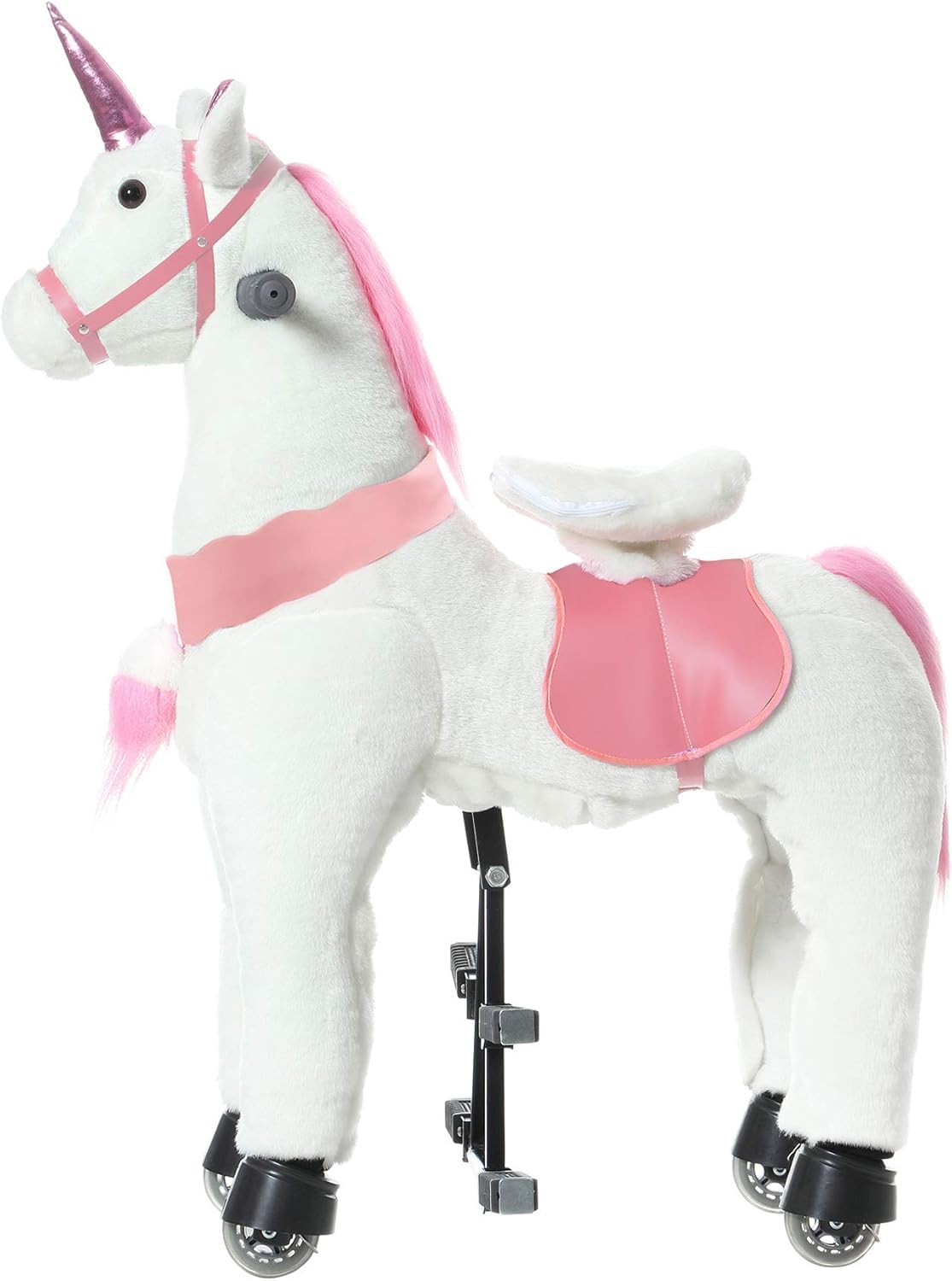 PONYEEHAW Ride on Unicorn Toys, Kids Riding Unicorn Toys Ride on Toys for 6-14 Years Old, Premium Plush Animals Toys Walking Unicorn with Wheels (White and Pink, 31.5" L x 13" W x 36.2" H)