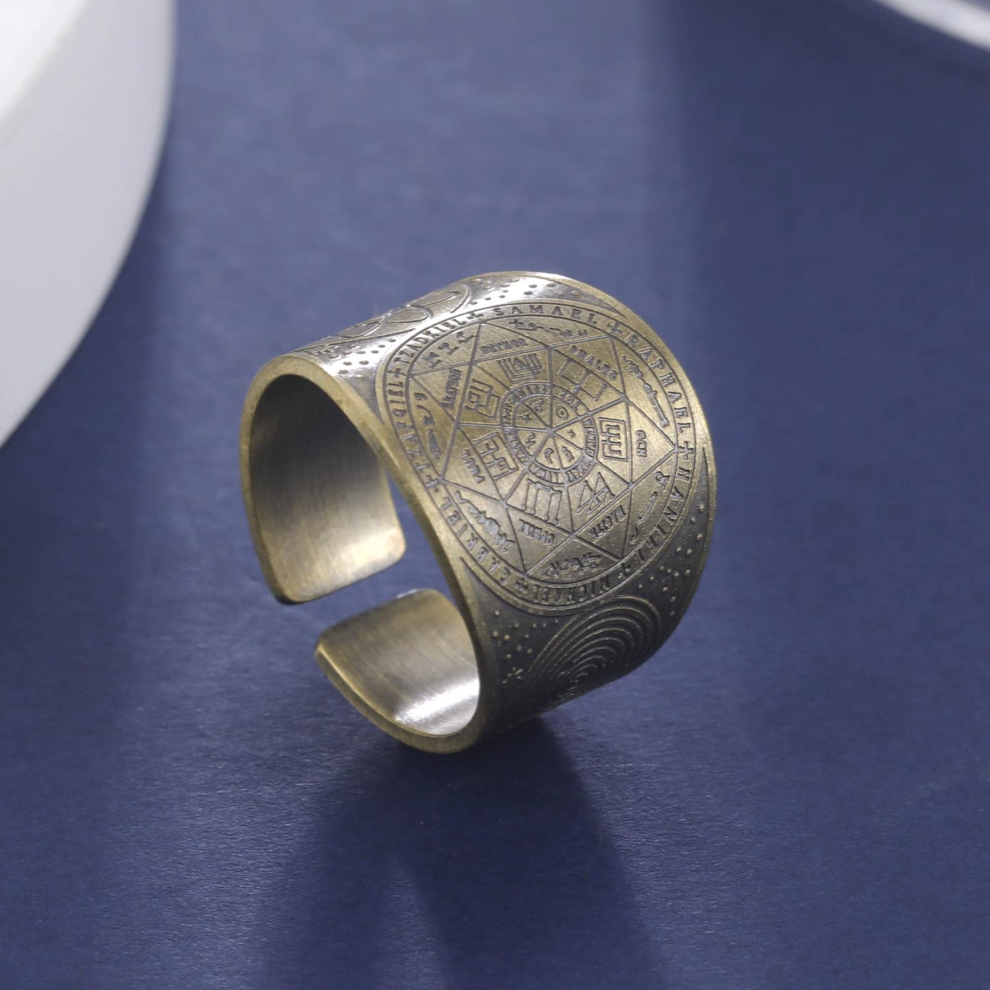 Amaxer Seven Archangels Ring for Men Copper The Seal Of Solomon Tetragrammaton Archangels Protection Ring Statement Band for Men Women (18mm-bronze)