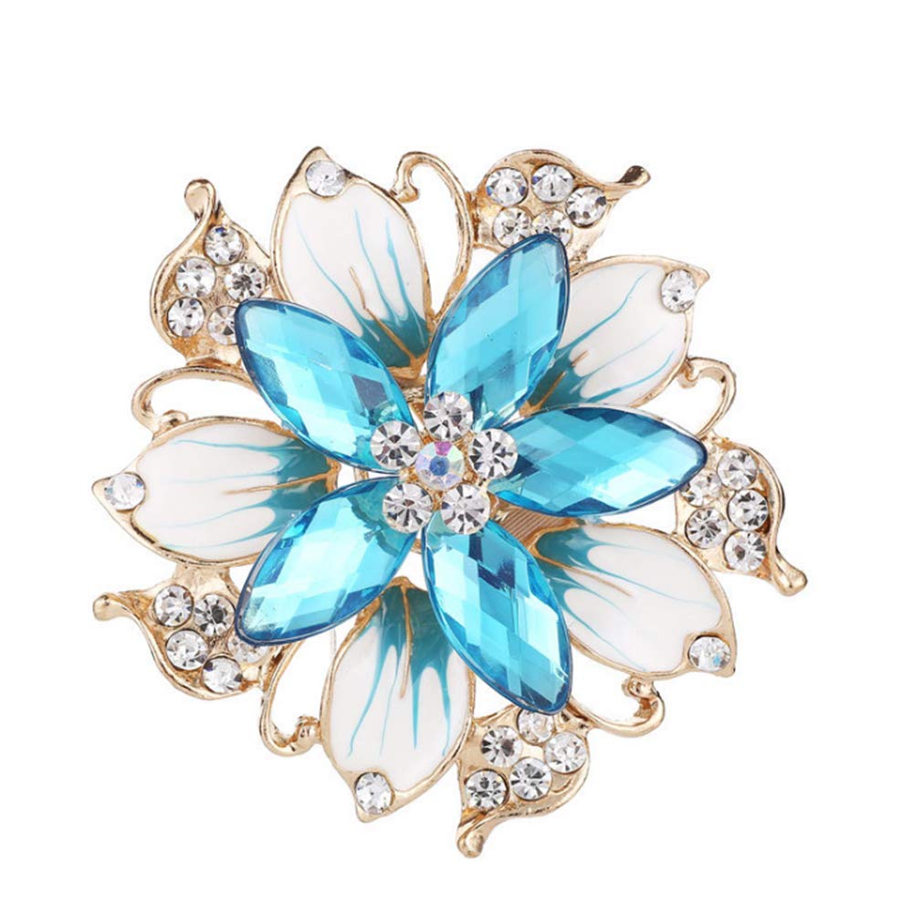 Flower Crystal Brooches Pins Fashion Beautiful Created Rhinestone Floral Brooch Good Idea for Party Dance Wedding Banquet for Elegant Women Girl (Blue Crystal Brooch)