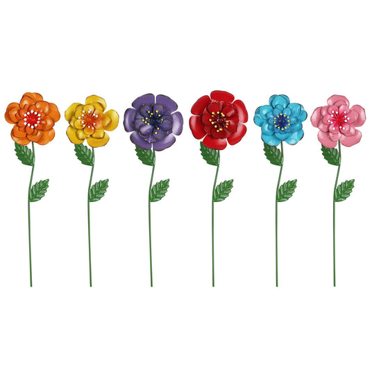 hogardeck Garden Decor for Outside, Set of 6 Metal Flowers Decorative Garden Stakes for Spring Decor, Yard Art Garden Decorations for Outdoor Lawn Porch Pathway Patio (Multi-Color)