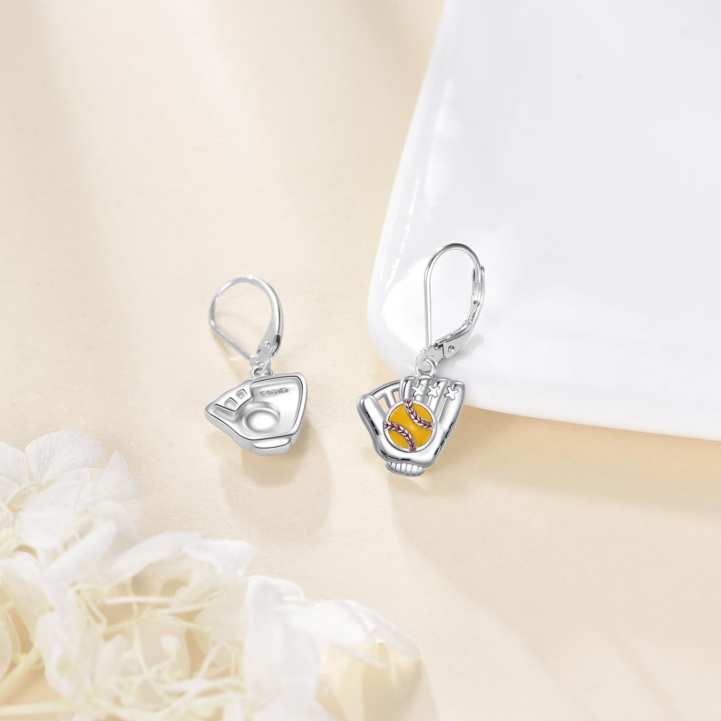 Softball Earrings for Women 925 Sterling Silver Softball Leverback Dangle Earrings Sports Jewelry Gifts