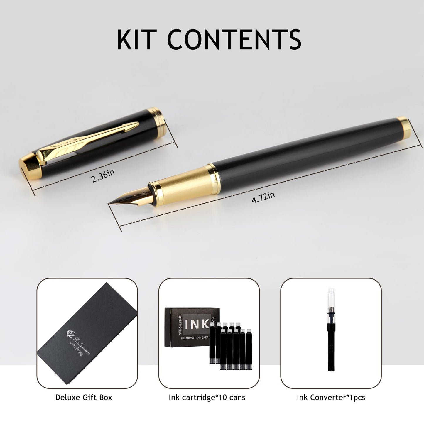 Zalantan Fountain Pen,luxury pens Fine point smooth writing pens for journaling fancy pen with Gift Case 8 black ink cartridges an EF Nib an ink converte nice metal pen writer gifts（Black）