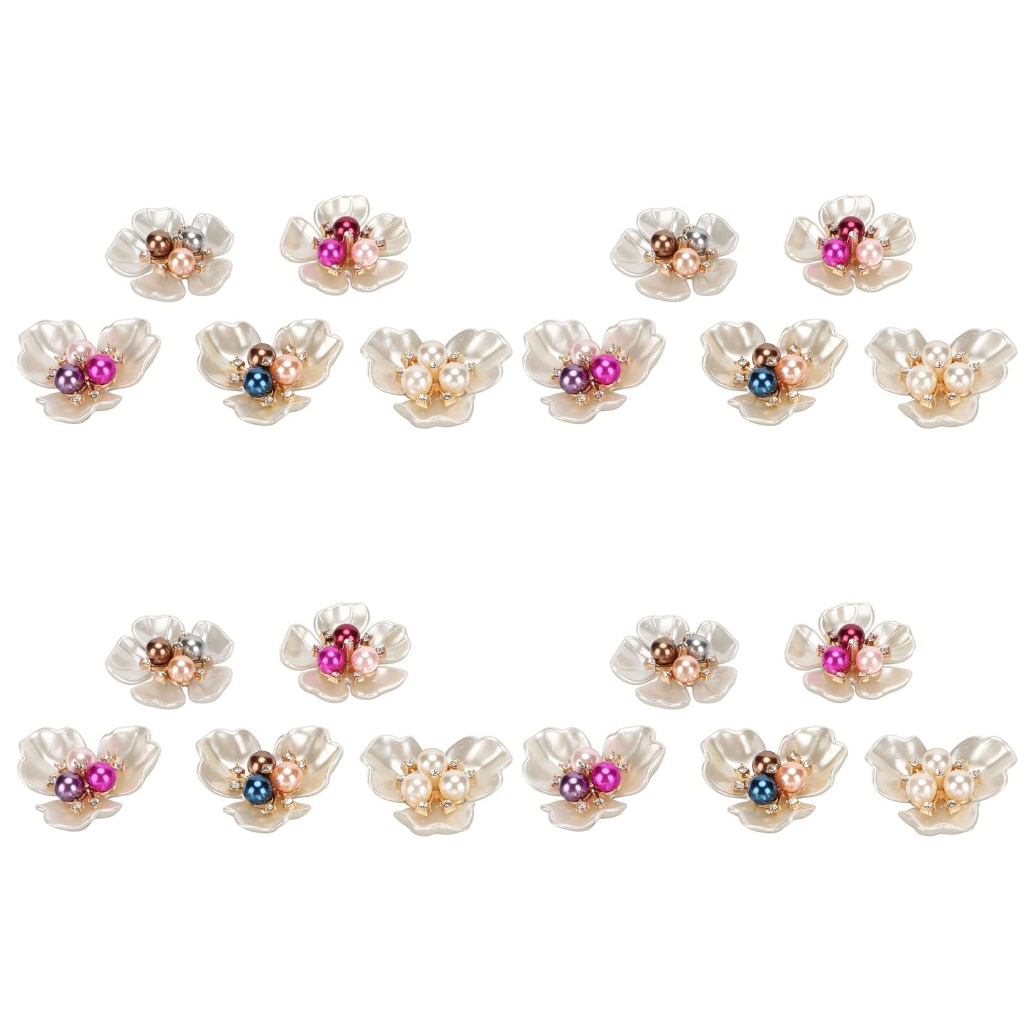 FILFEEL 20Pcs Elegant Faux Pearl Flat Flower Embellishments for Jewelry and Clothing Decoration, Crafting Supplies