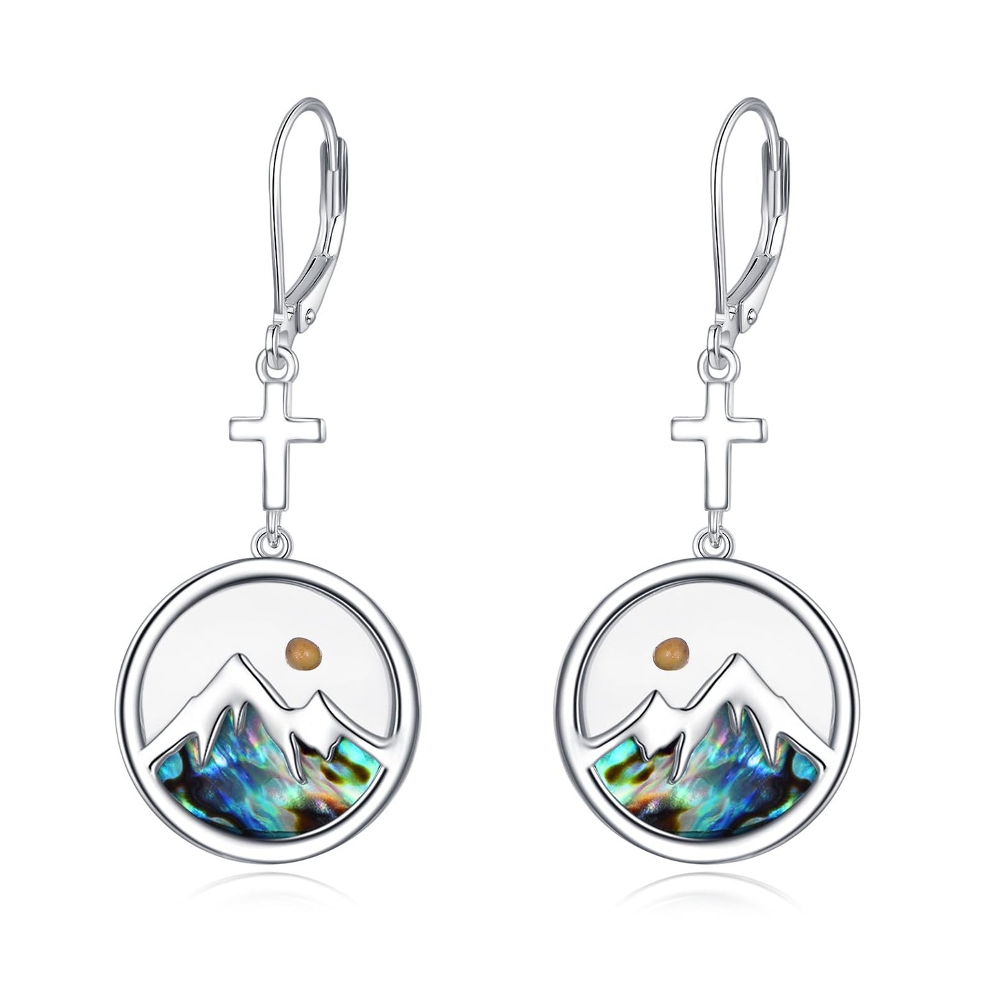 AOBOCO Mustard Seed Earrings for Women Sterling Silver Cross Mountain Christian Jewelry Birthday Gifts for Mom Friends (Round Cross Earrings)