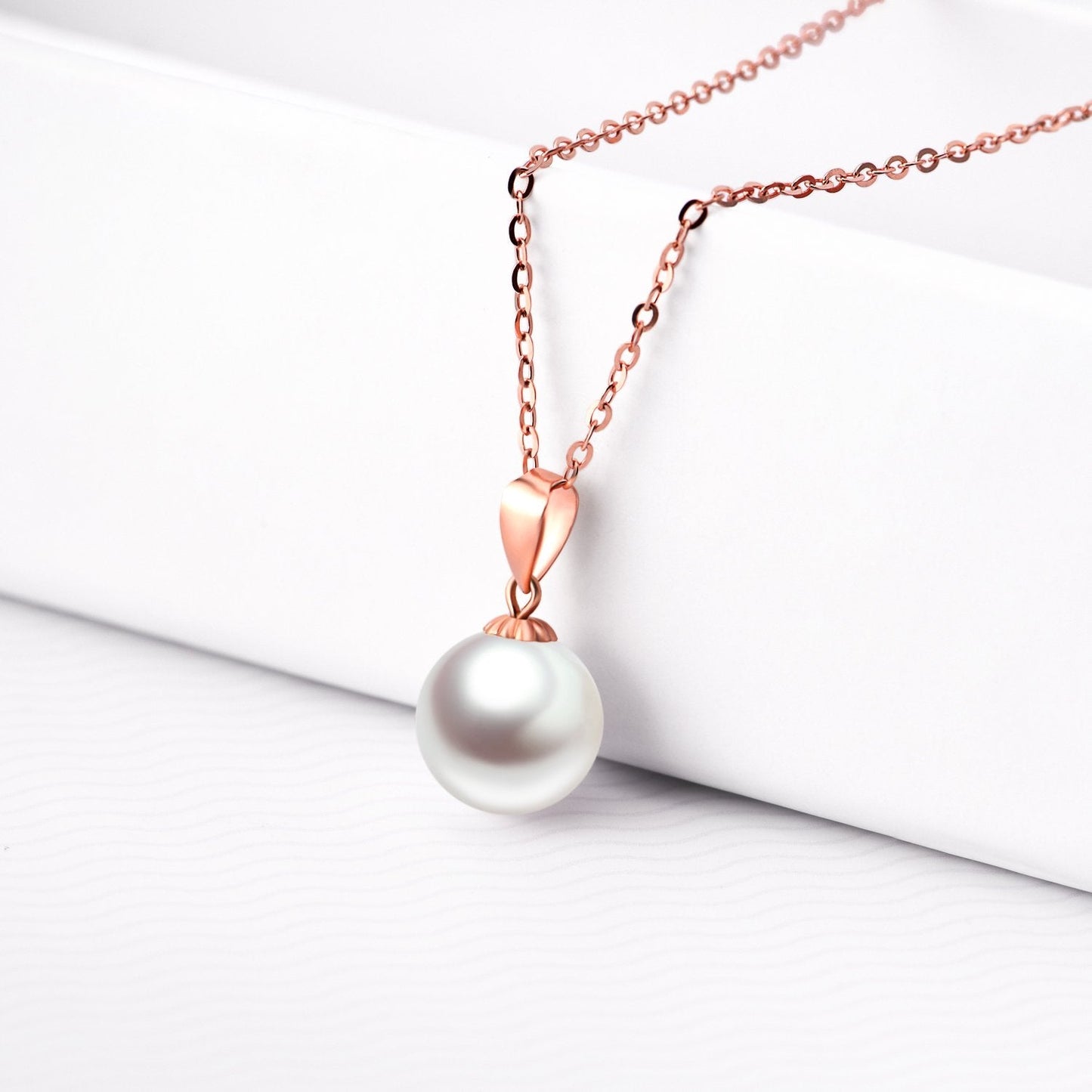 14k Rose Gold Freshwater Cultured Pearl Necklace and Dangle Earrings Set for Women