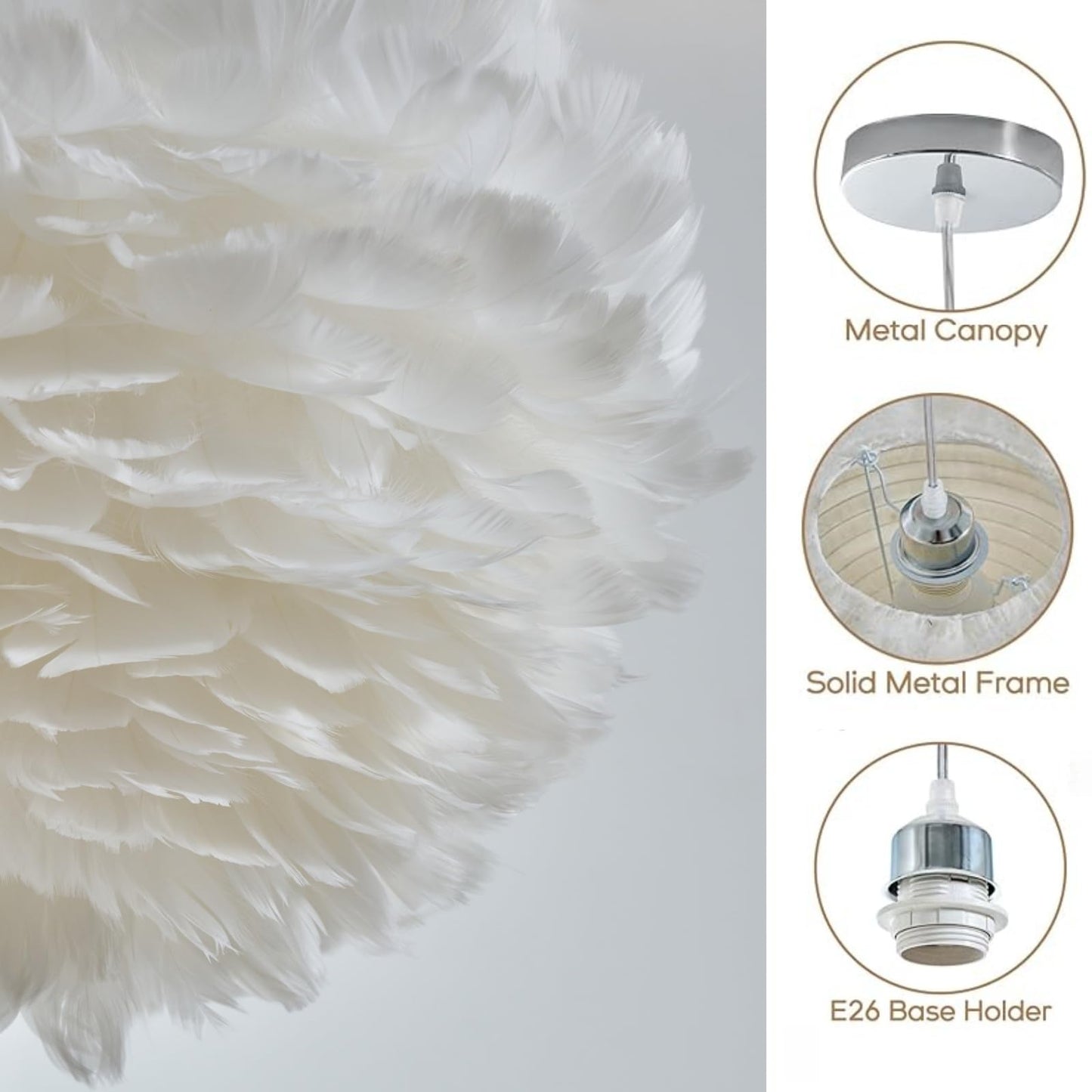 ZYLEISENBAO Chic White Feather Pendant Lights 15.8" Nordic Romantic Feather Chandeliers Mordern Dining Room Light Fluffy Hanging Lamp for Girl Bedroom Kitchen Island Laundry Study Room Porch