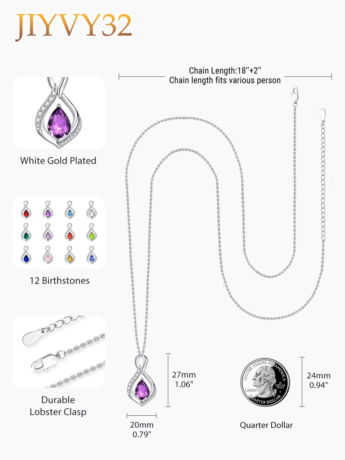 JIYVY32 Amethyst Infinity Necklace for Women February Birthstone Necklaces White Gold Plating Anniversary Birthday Gifts for Wife Her Mom Girlfriend Birthstone Jewelry Gifts for Women
