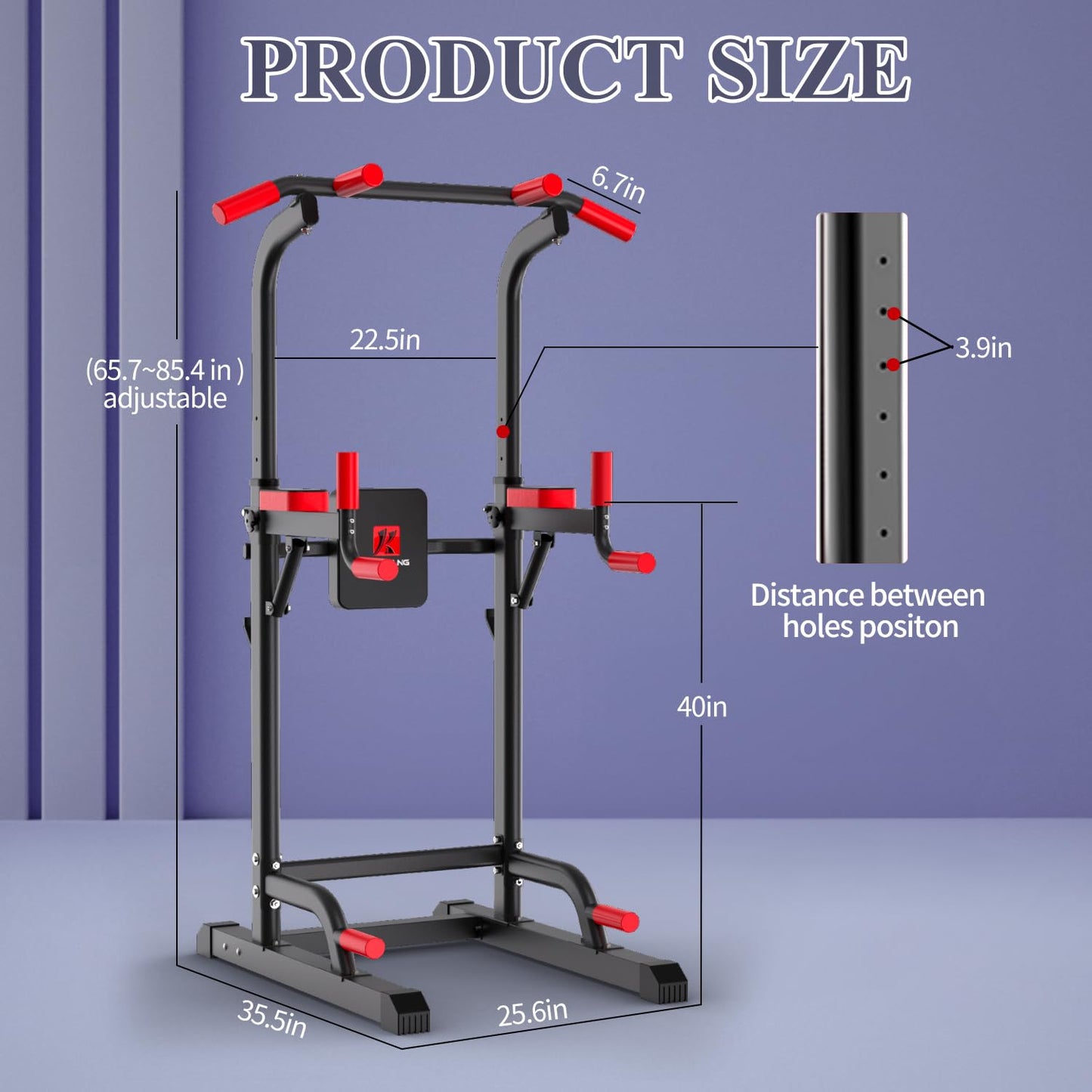 Power Tower Dip Station, Pull Up Bar Station & Multi-Function Gym Equipment For Home Strength Training Adujustable Height Up to 85.5",Load 350LBS