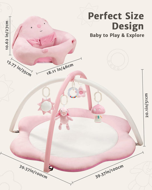 3-in-1 Baby Play Mat, Baby Seats for Infants for Sitting Up, Tummy Time Mat with 5 Detachable Toys, Activity Gym & Playmats for Babies 0-6 6-12 Months, Newborn Babies Shower Gifts