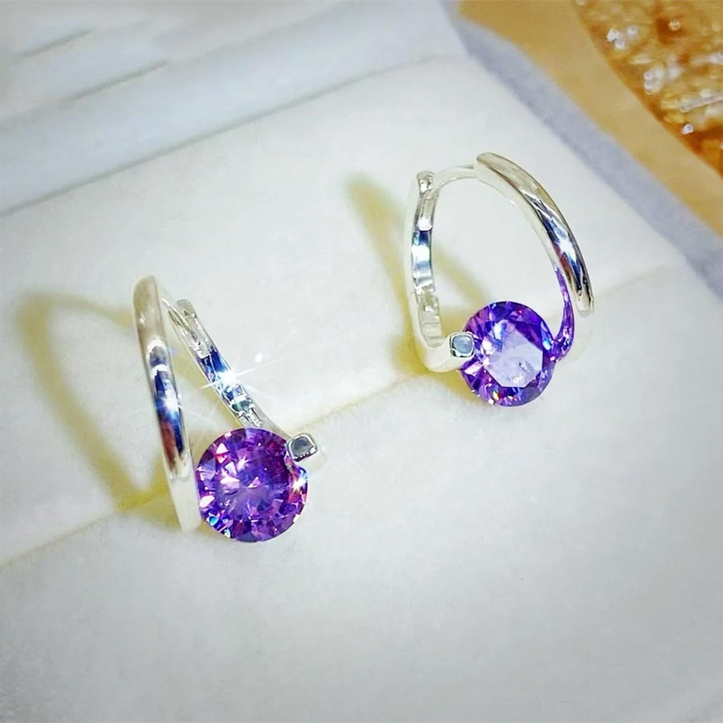 Lymphatic Drainage Earrings for Women Lymphatic Activity Hoop Earrings Magnetotherapy Germanium Earrings Sparkle CZ Hoop Earrings (Purple)