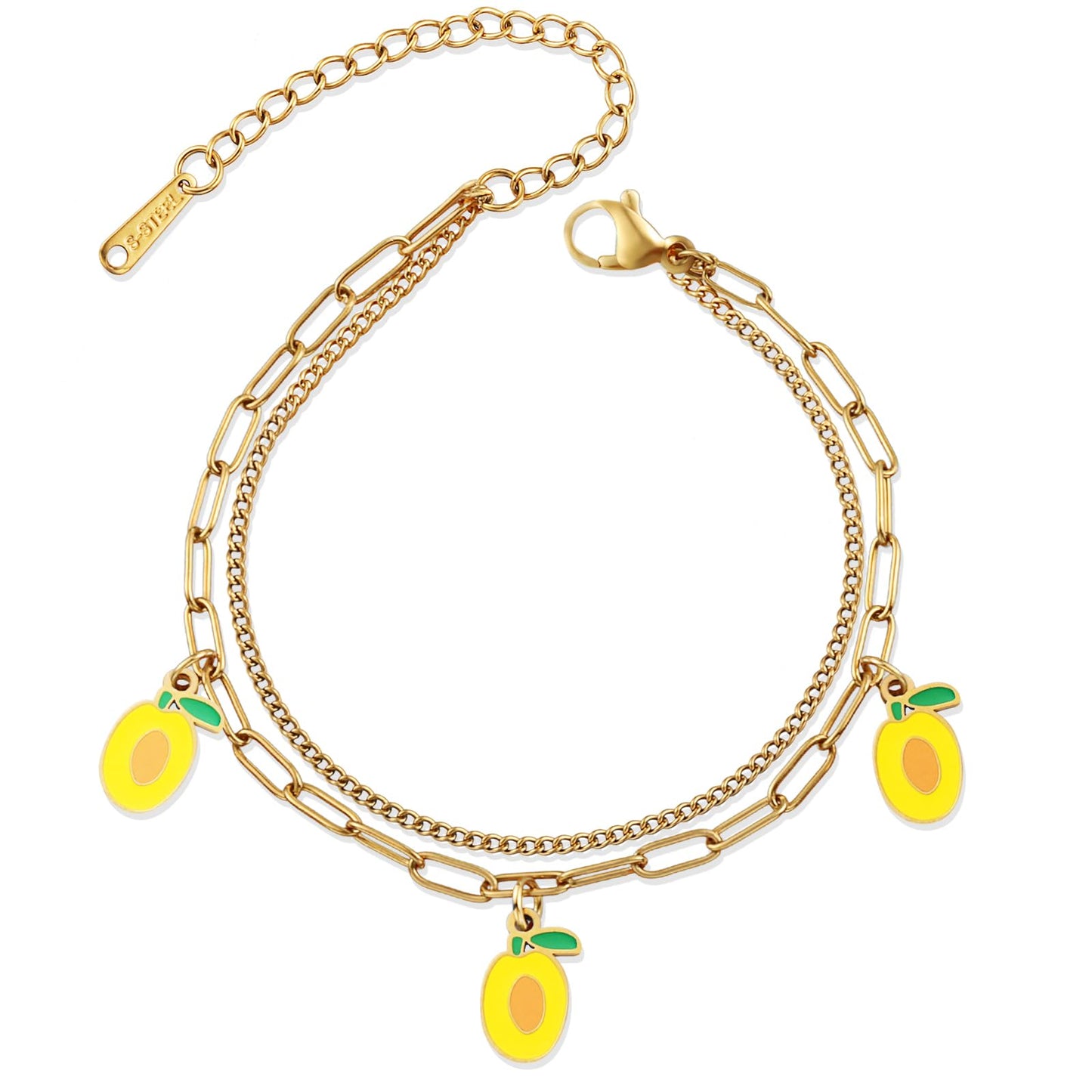 LCTrusttmor Gahna Mango Bracelets for Women, 18K Gold Plated Mango Fruit Charms with Adjustable Layered Chain Link for Women Summer Jewelry Gifts