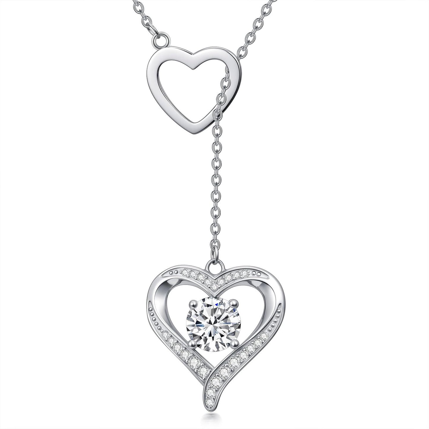 YYB Y Necklace Heart Pendant Lariat Necklace for Women 925 Sterling Silver Drop Necklaces Christian Jewelry Birthday Anniversary Mothers Day Gifts for Mom Sister Girlfriend