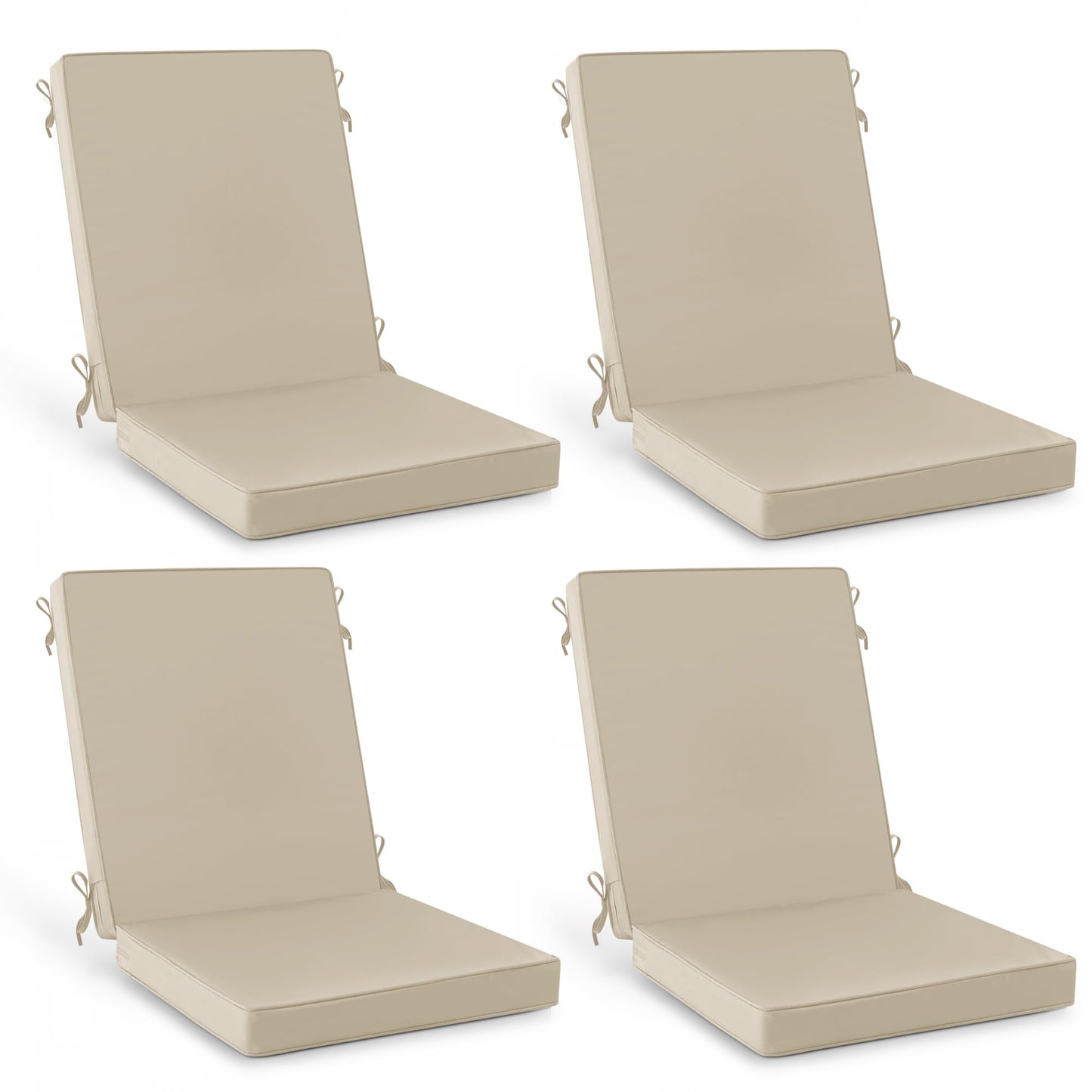 Summsun Outdoor Dining Chair Cushions 4 Pack, Water Resistant High Back Patio Seat Cushion Set with Ties, Removable Covers, Non-Slip Bottom for Garden Lawn Patio Furniture, 44 x 20 Inch, Cream