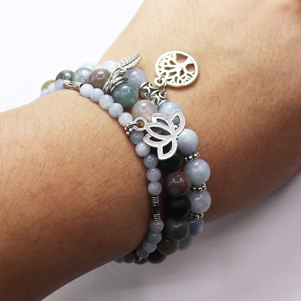 UEUC Tree of Life Yoga Healing Stone Bracelets,Multilayer Lotus Chakra Stone Reiki Bracelet Sets,Anxiety Crystal Natural Stone,for Women Stress Relief