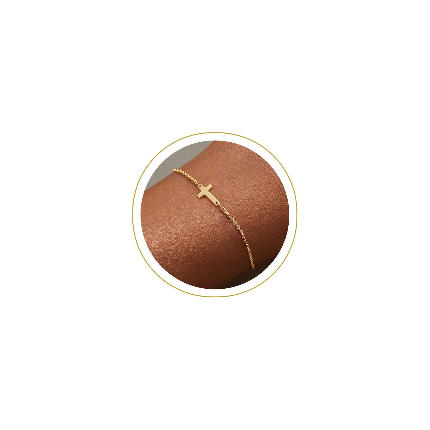 Tewiky Cross Bracelet for Women Dainty 14k Gold Plated Cubic Zirconia Cute Tiny Bracelet Confirmation Gifts for Women