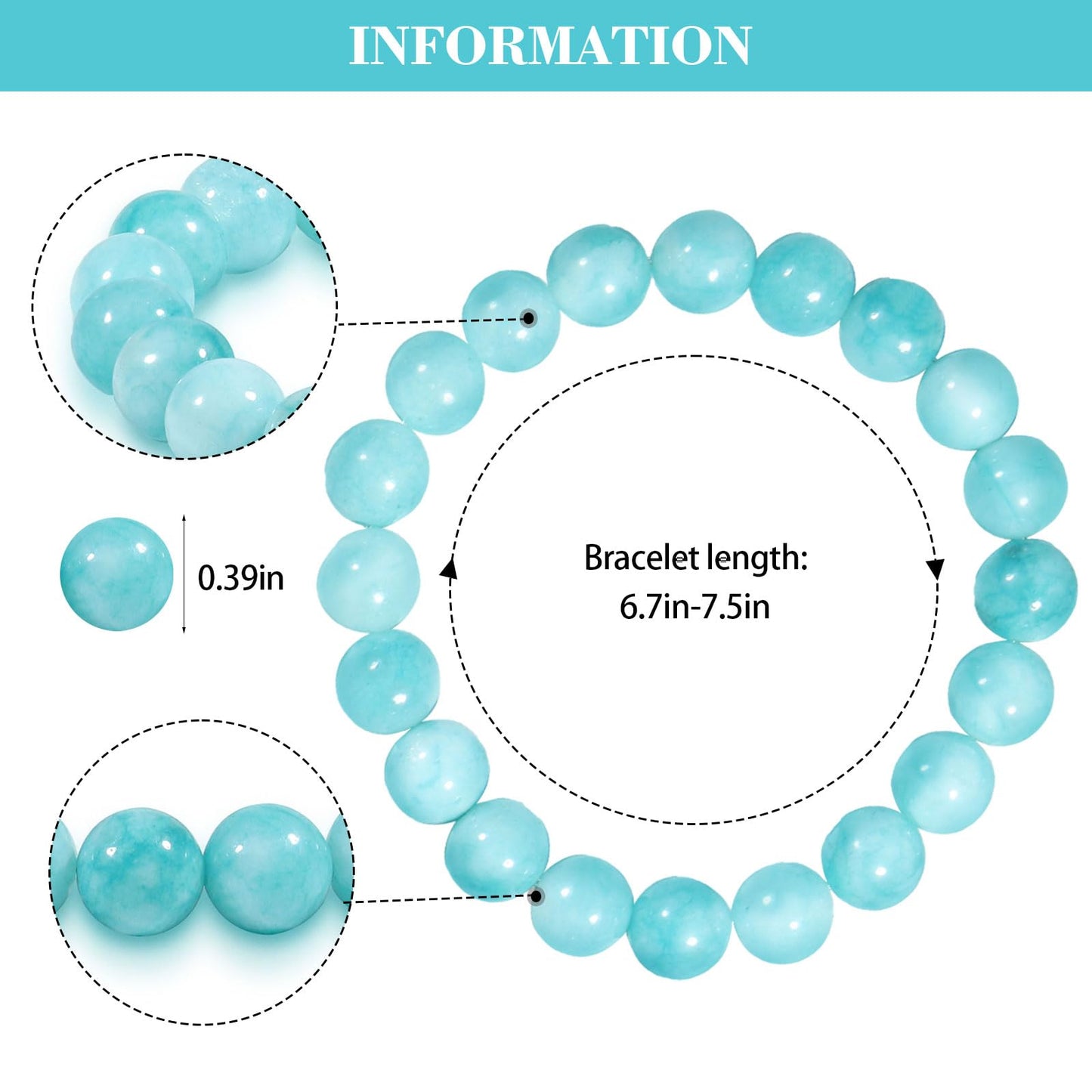 VDKIDKT Chakra Healing Bracelet 10mm Natural Aquamarine Beads Bracelet for Women Men Crystal Healing Stone Bracelet for Calming Energy and Wisdom (Aquamarine)