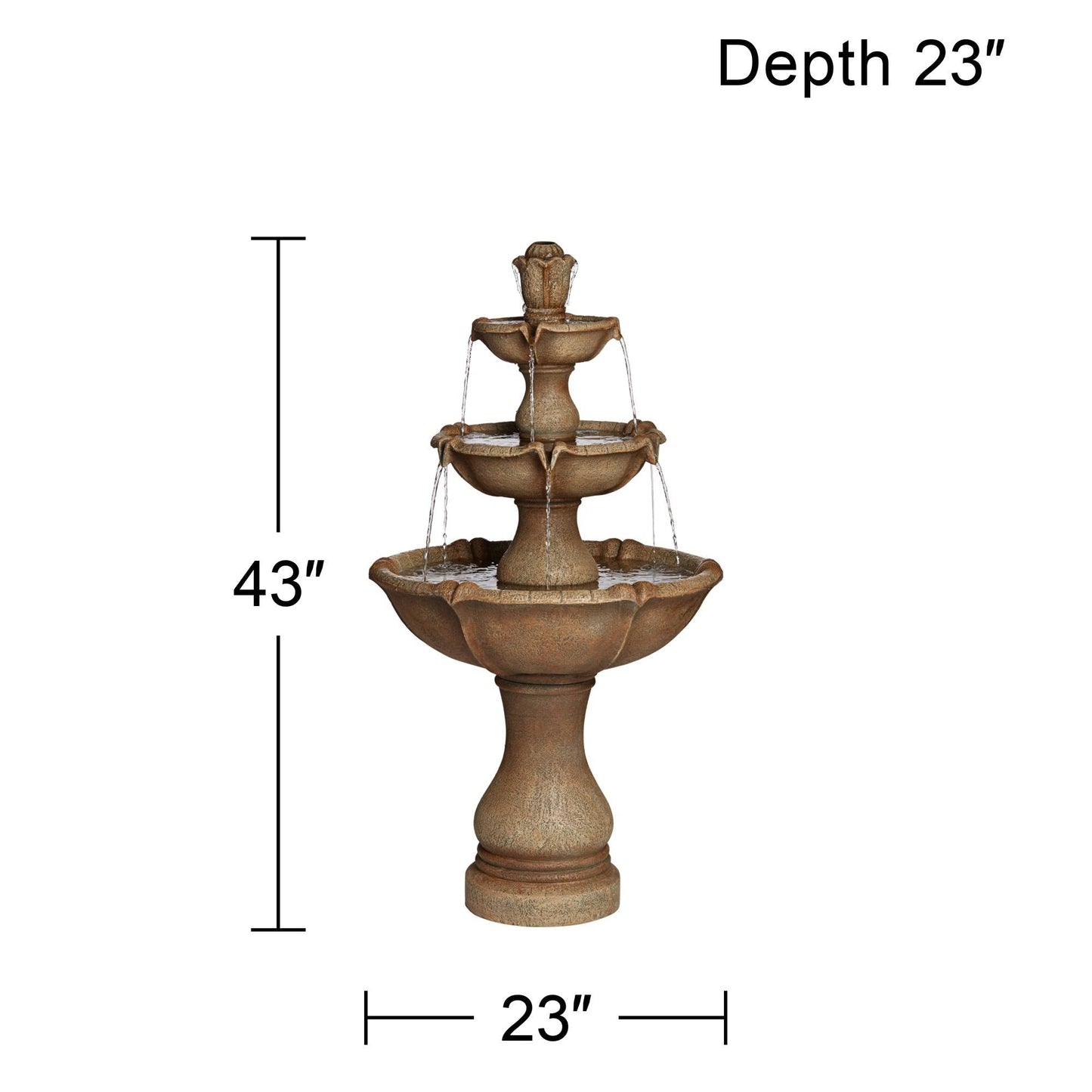 Arosco Modern Rustic Outdoor Floor Water Fountain with Light LED 43" High 3-Tiered Resin for Garden Patio Yard Deck Home Lawn Porch House Relaxation Exterior - John Timberland