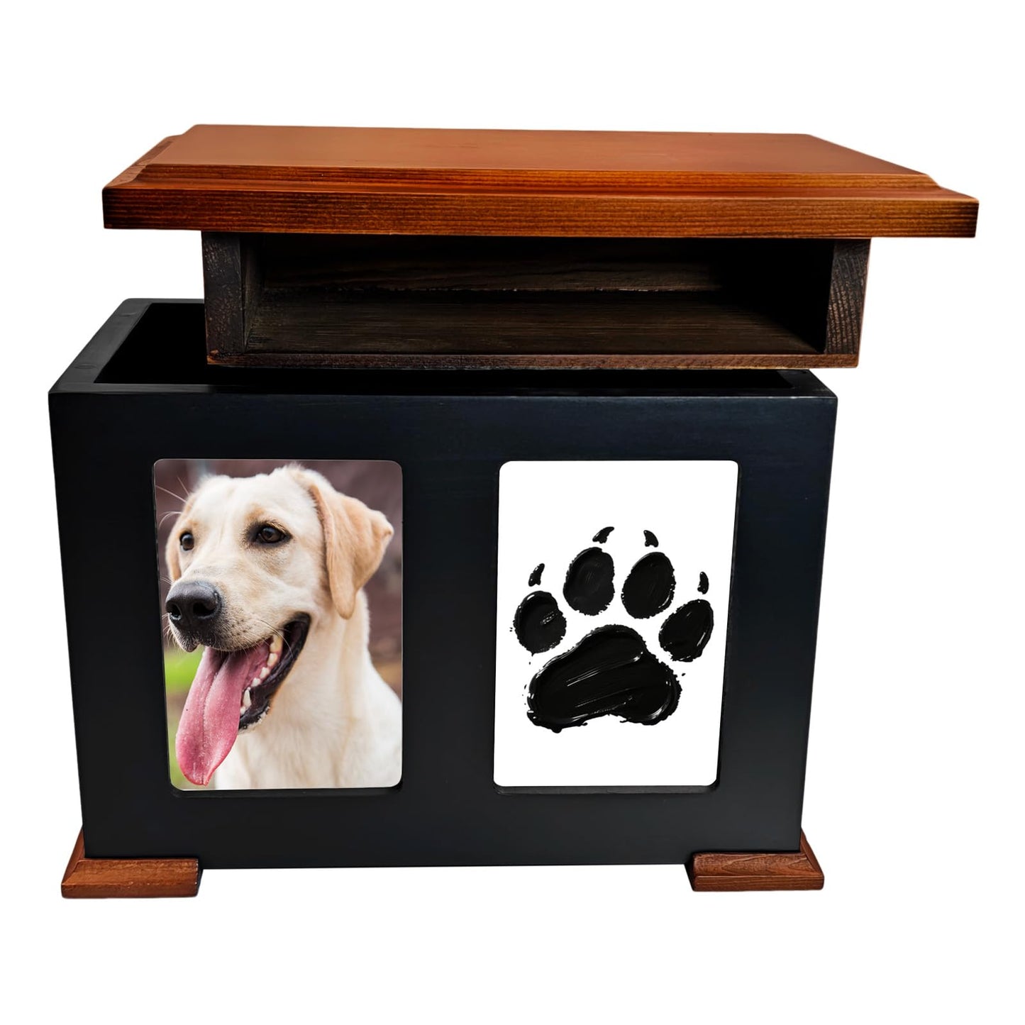Personalized Wooden Pet Urn for Dogs, Cat Urns for Ashes, Pet Memory Box Memorial Boxs with Paw Print Impression Kit & Album Photo Frame for Loss Dogs, Large Wooden Dog Urn Keepsake Sympathy Gift
