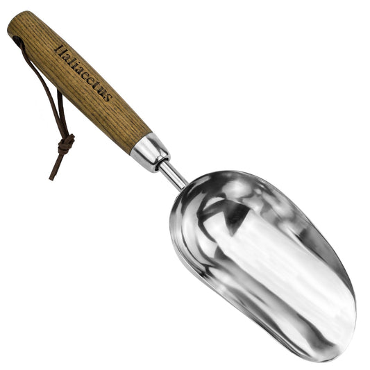 Haliaeetus Potting Soil Scoop, Bend-Proof Stainless Steel Garden Scoop, 1 Cup Big Volume Garden Hand Shovel, Comfortable Wood Handle Dirt Trowel for Transplanting, Cultivation, Composting and Planting