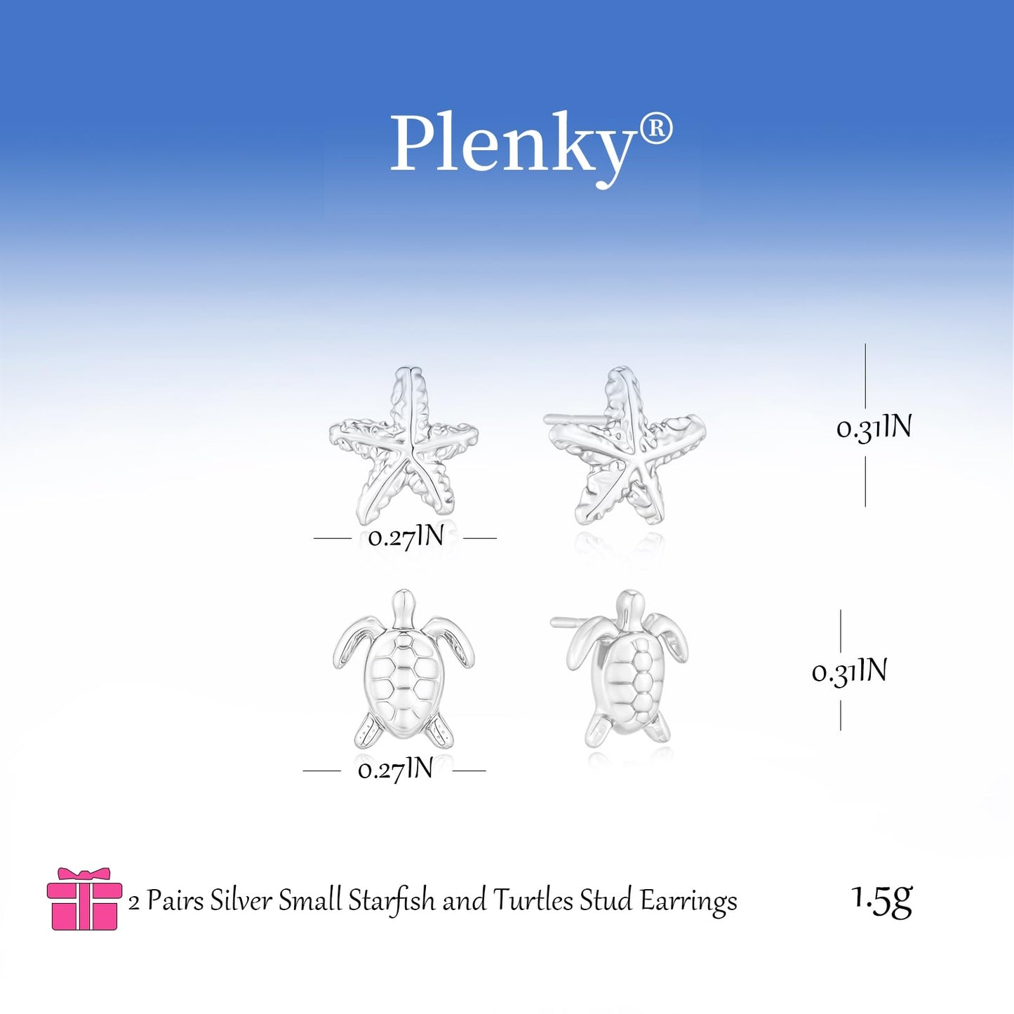 Plenky Gold Earrings for Women - 2 Pairs 14K Silver Plated Small Starfish and Sea Turtle Stud Earrings Set Beachy Jewelry for Women Gifts