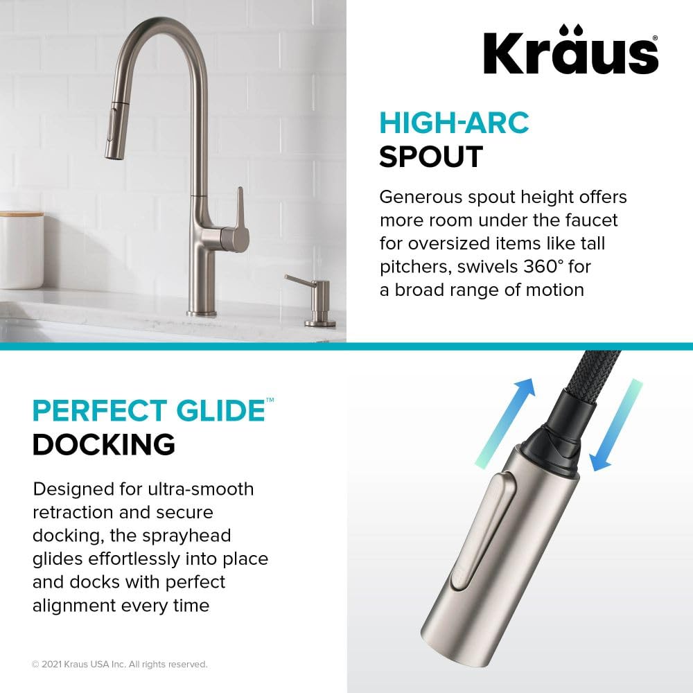 KRAUS Oletto Tall Modern Pull-Down Single Handle Kitchen Faucet in Matte Black, KPF-3101MB
