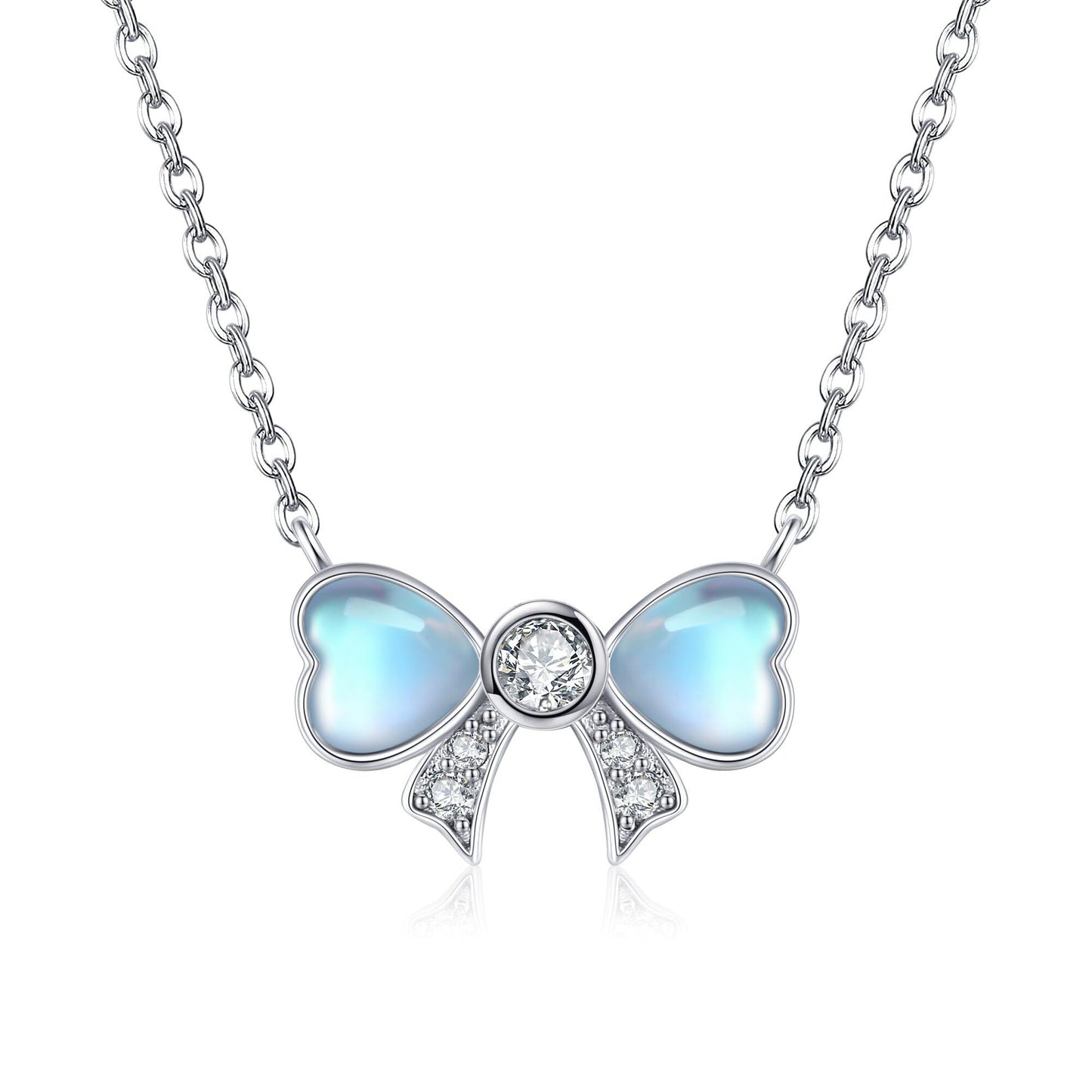 YAFEINI Bow Necklace 925 Sterling Silver Moonstone Bowknot Pendant Ribbon Mother's Day Jewelry for Women Mom