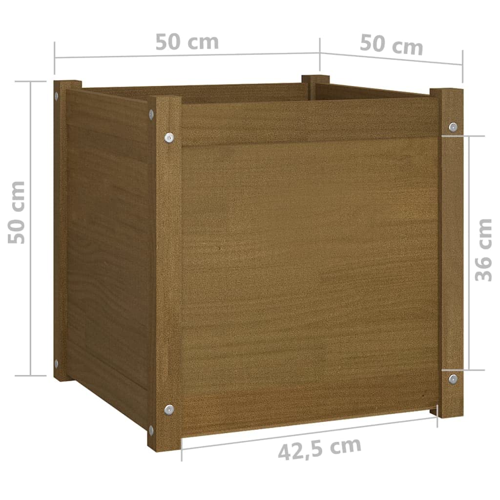 WXGTBKPR Square Garden Planter Box, 19.7-inch Solid Pinewood Outdoor Flower Pot for Patio, Terrace, and Backyard Decoration, Honey Brown
