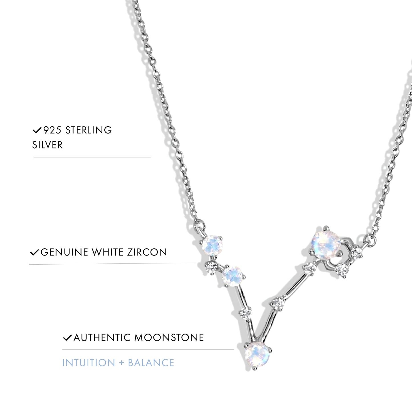 Moon Magic Moonstone Necklace - Pisces Zodiac Constellation / 925 Sterling Silver - 18k Rose Gold - Yellow Gold Rainbow Moonstone Necklaces for Women/Authentic Rainbow Crystal Jewelry