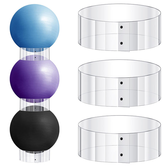 Wenqik 3 Pcs Exercise Ball Stand Holder 14.5 Inch Plastic Yoga Ball Base Stability Fitness Display Stand Medicine Therapy Carrier Storage Stackers(Clear)