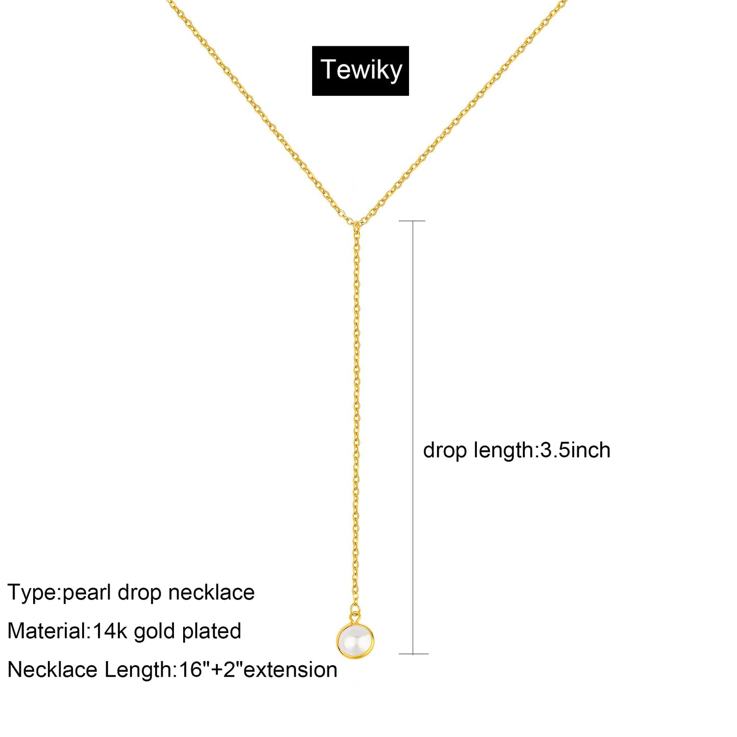 Tewiky Pearl Drop Necklace, Simple Gold Jewelry Dainty Long Gold Necklaces for Women Trendy Gold Plated Pearl Lariat Necklace Delicate Bridesmaid Jewelry Y Necklace for Women