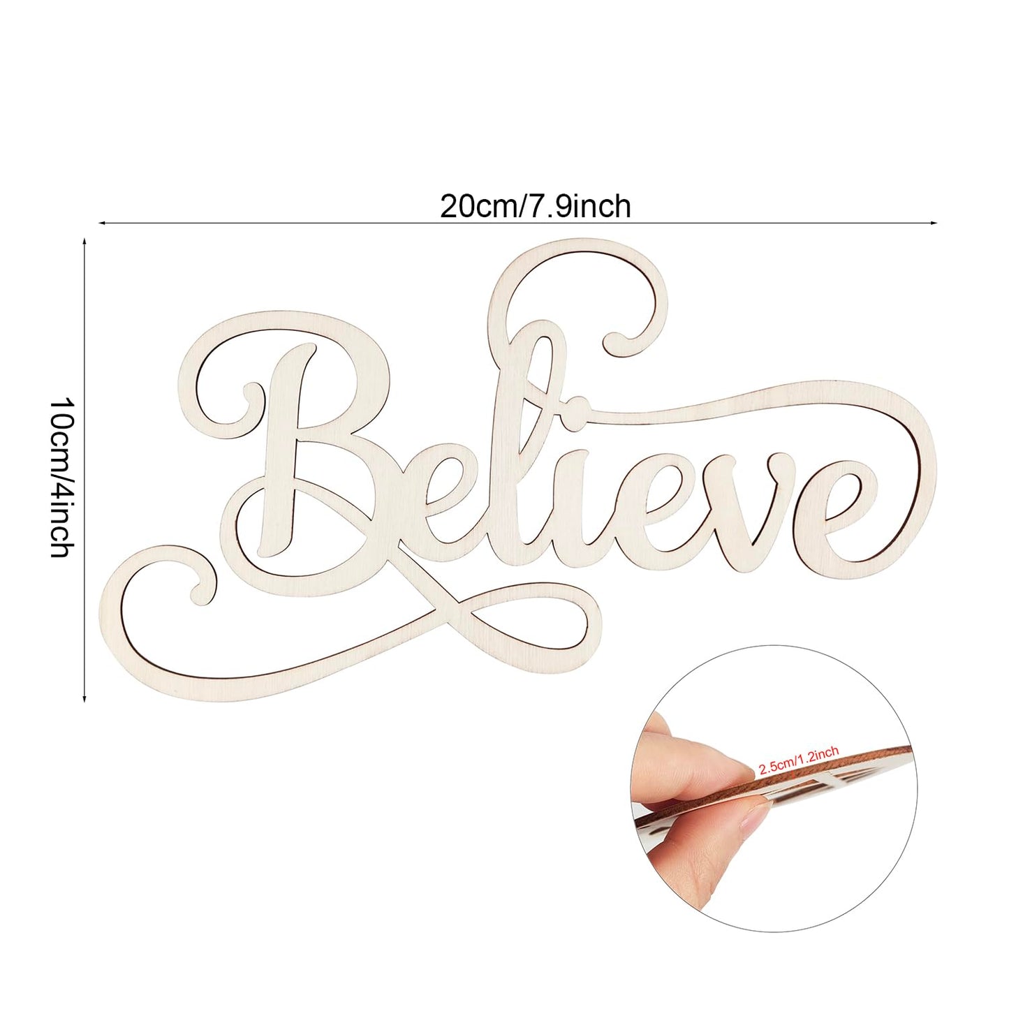 8 Pack 8 Inch Wood Believe Signs Cutouts Wood Believe Word Letters Wooden Believe Word Hanging Ornaments DIY Believe Word Craft for Home Party Decoration