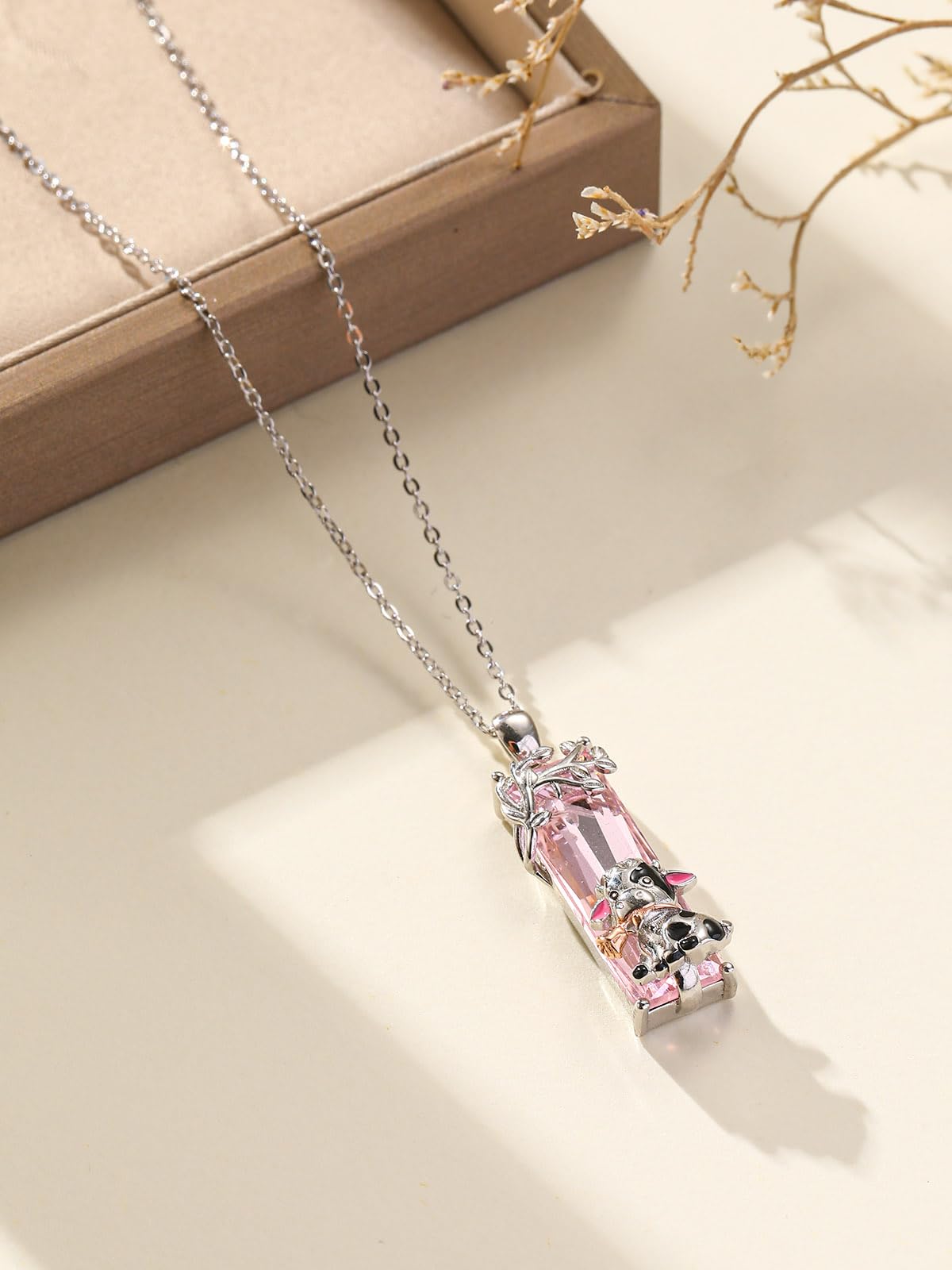 AENEAS Cow Necklace for Women 925 Sterling Silver Cow Pendant Necklace Pink Crystal Jewelry Gift for Women Wife Her